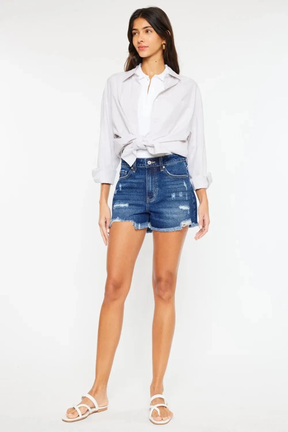 Kancan High Rise Frayed Hem Denim Shorts - Grace & Grit Boutique