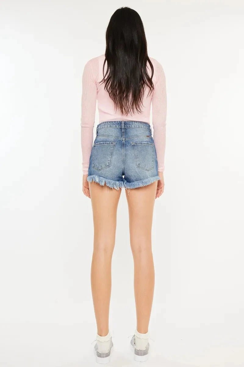 Kancan High Rise Raw Hem Denim Shorts - Grace & Grit Boutique