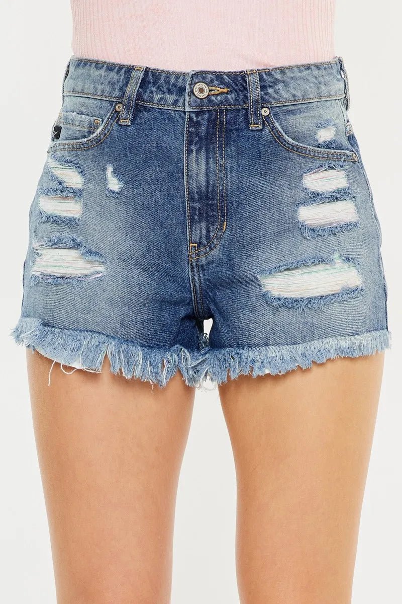 Kancan High Rise Raw Hem Denim Shorts - Grace & Grit Boutique