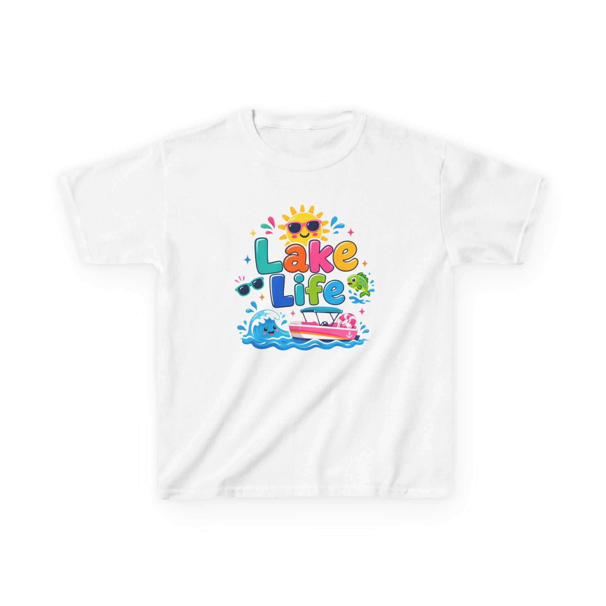 Kids 'Lake Life' Graphic Tee — Cute Summer Sun & Boat Shirt by Printify