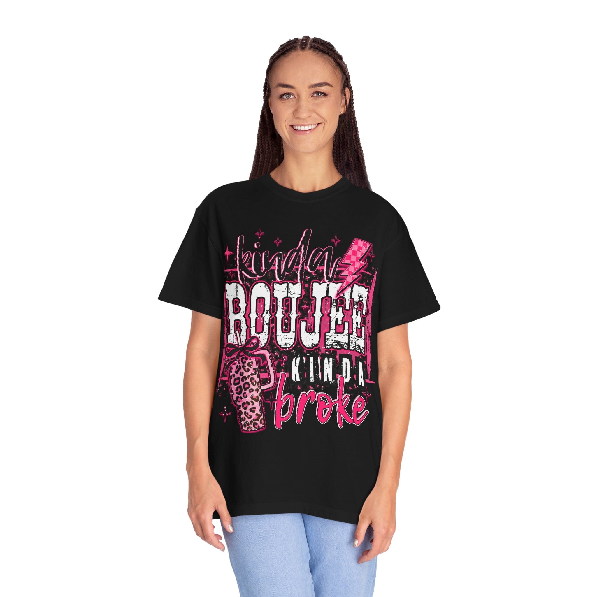 Kinda Boujee Kinda Broke Pink Leopard Graphic T-Shirt - Grace & Grit Boutique