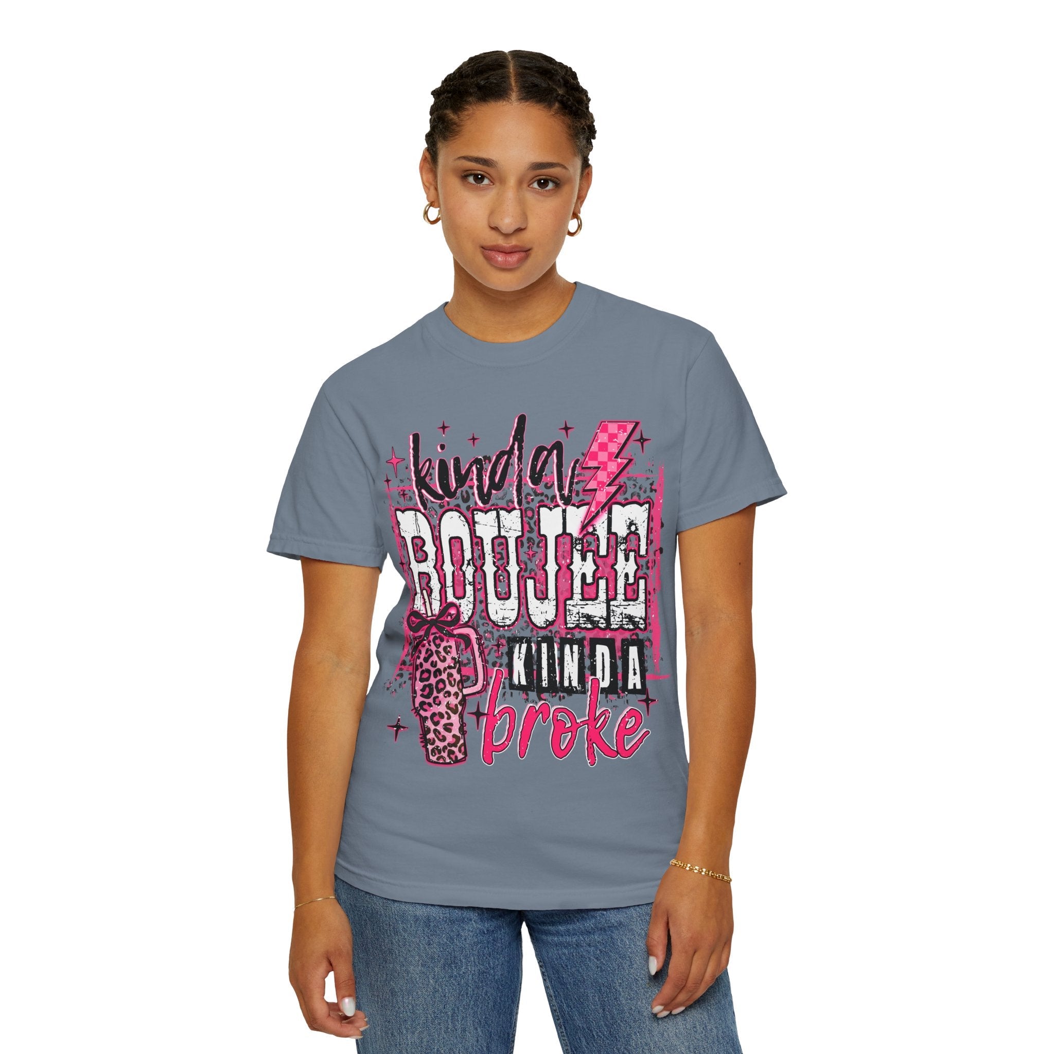 Kinda Boujee Kinda Broke Pink Leopard Graphic T-Shirt - Grace & Grit Boutique