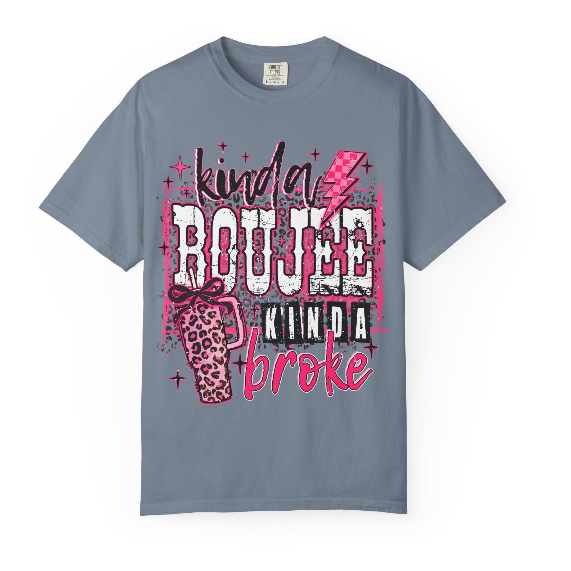 Kinda Boujee Kinda Broke Pink Leopard Graphic T-Shirt - Grace & Grit Boutique