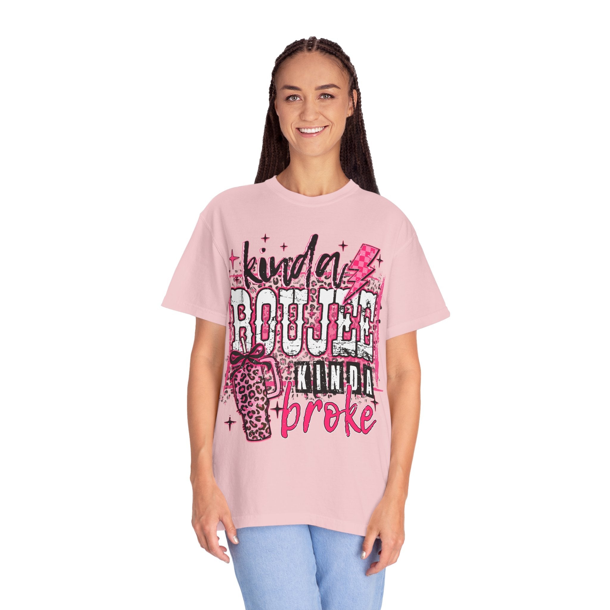 Kinda Boujee Kinda Broke Pink Leopard Graphic T-Shirt - Grace & Grit Boutique