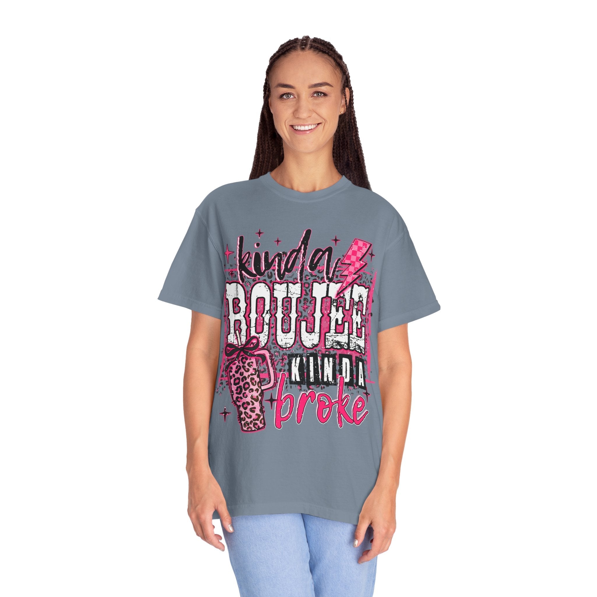 Kinda Boujee Kinda Broke Pink Leopard Graphic T-Shirt - Grace & Grit Boutique