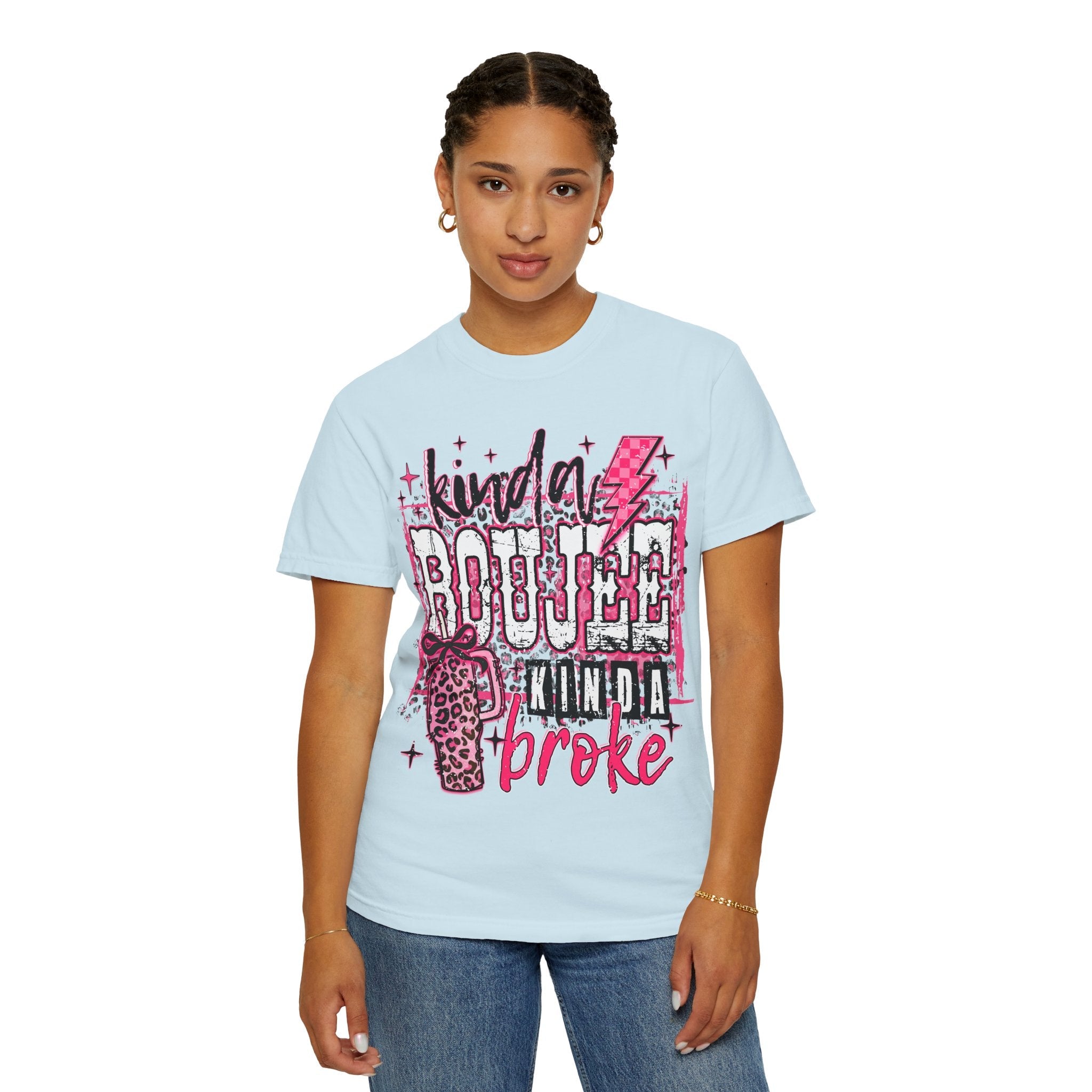 Kinda Boujee Kinda Broke Pink Leopard Graphic T-Shirt - Grace & Grit Boutique