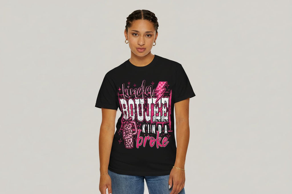 Kinda Boujee Kinda Broke Pink Leopard Graphic T-Shirt - Grace & Grit Boutique