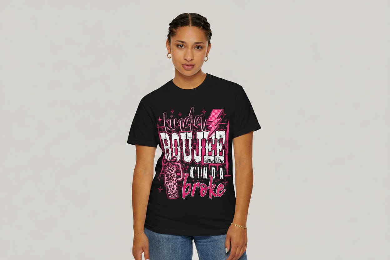 Kinda Boujee Kinda Broke Pink Leopard Graphic T-Shirt - Grace & Grit Boutique