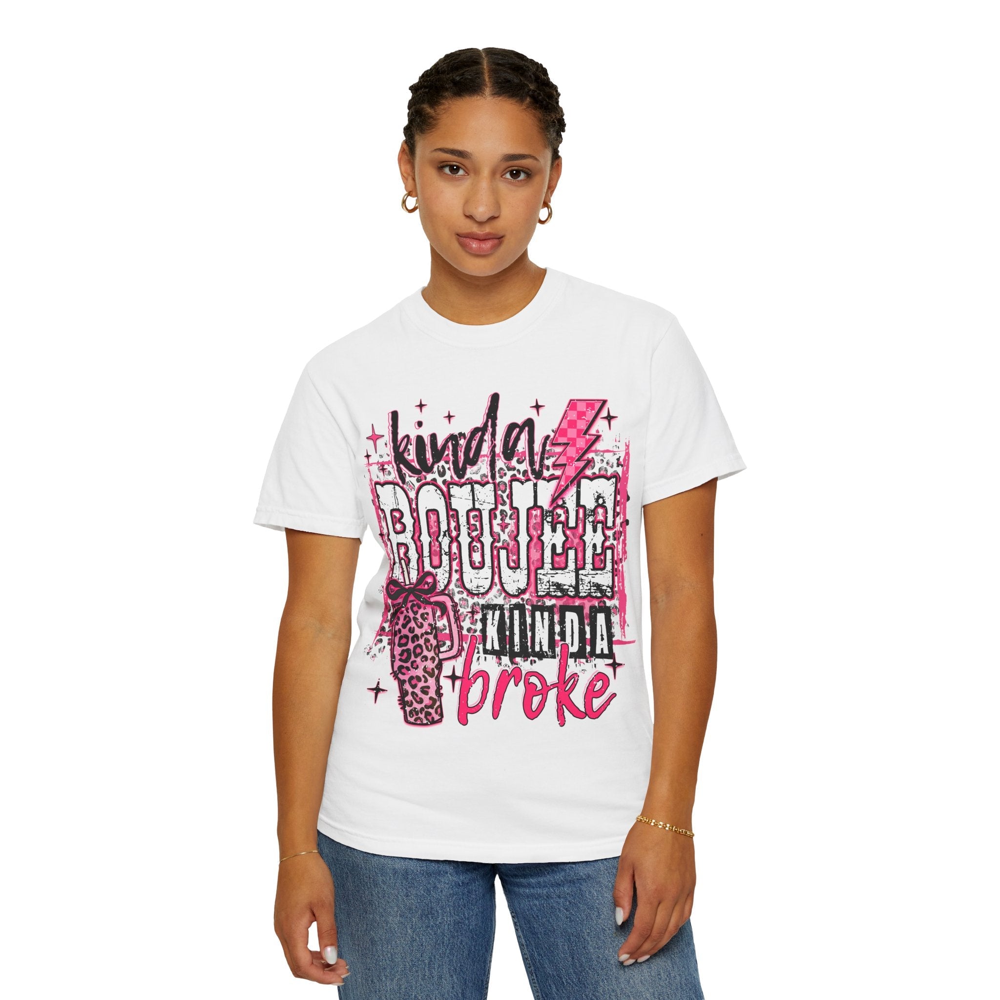 Kinda Boujee Kinda Broke Pink Leopard Graphic T-Shirt - Grace & Grit Boutique