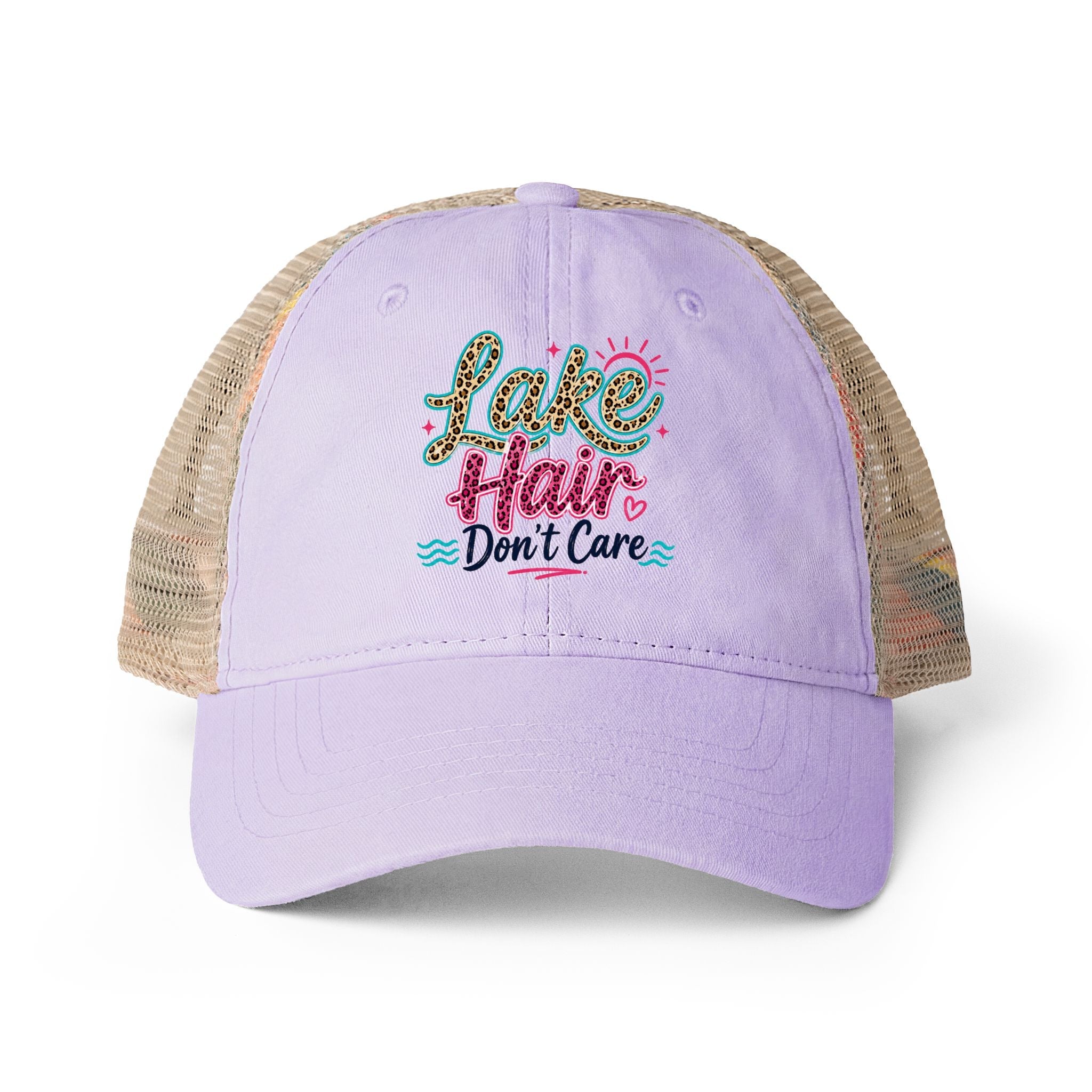 Lake Hair Don’t Care Leopard Print Trucker Hat by Printify