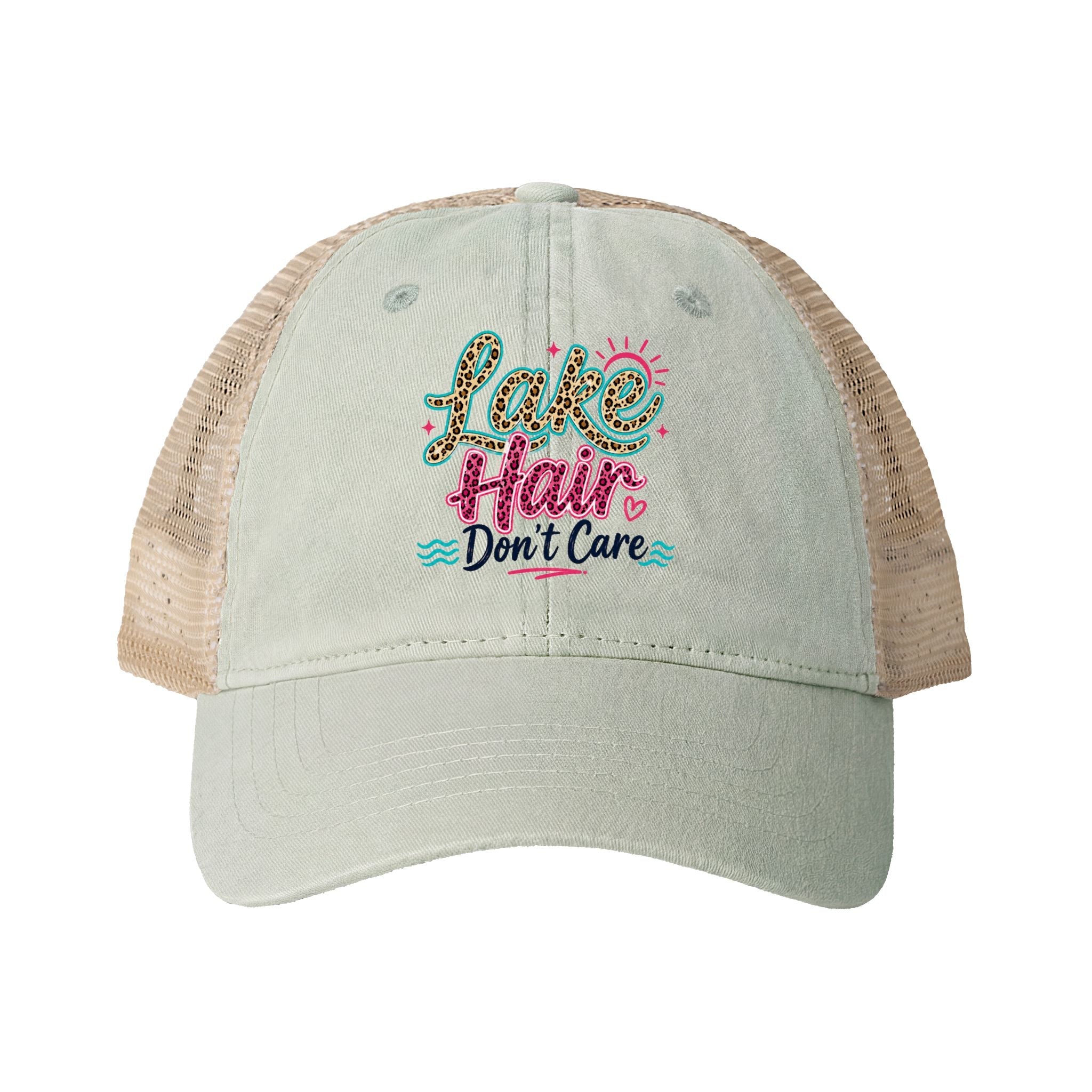 Lake Hair Don’t Care Leopard Print Trucker Hat by Printify
