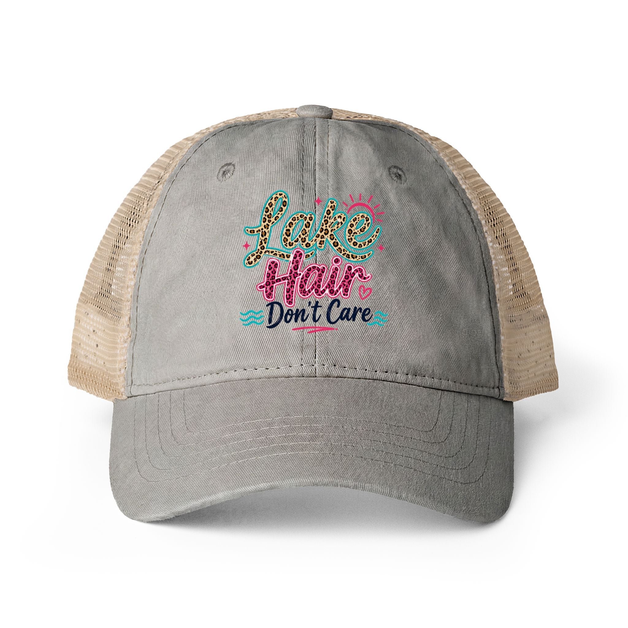 Lake Hair Don’t Care Leopard Print Trucker Hat by Printify