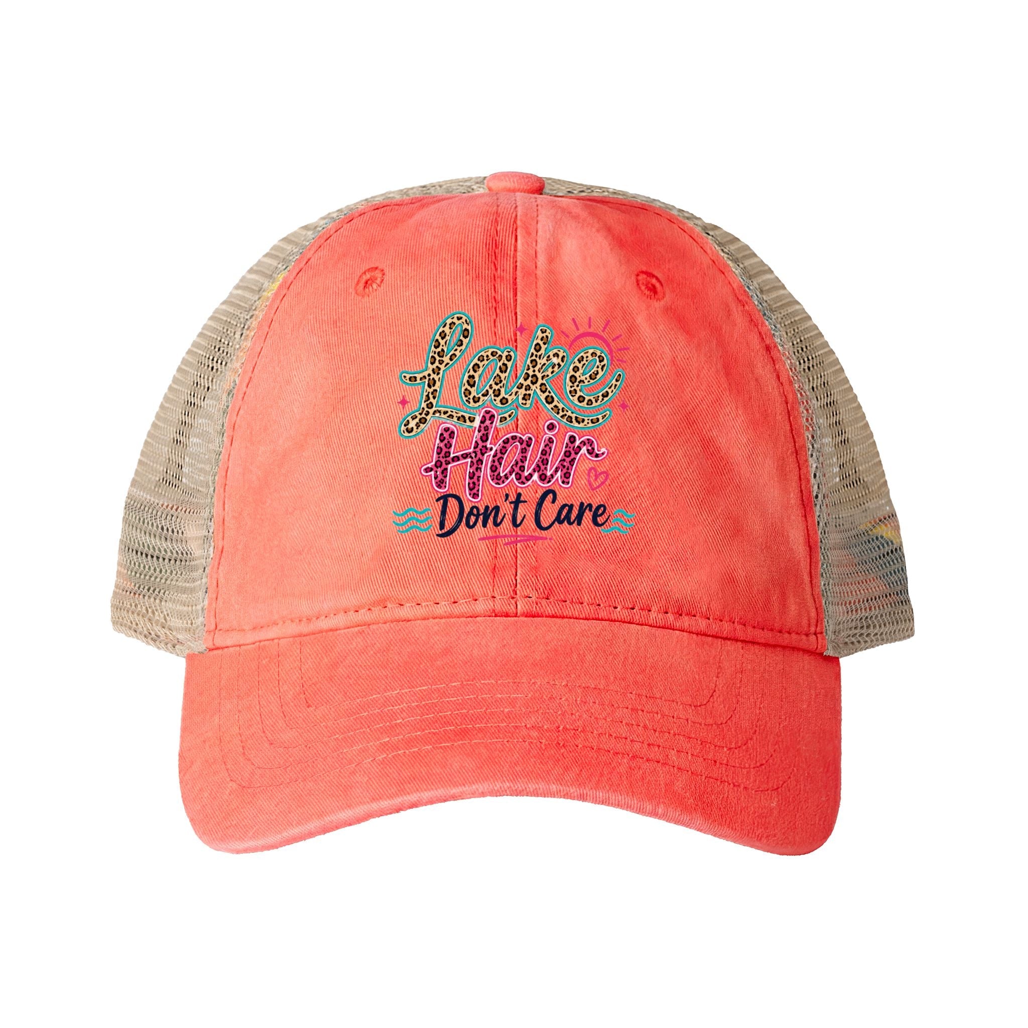 Lake Hair Don’t Care Leopard Print Trucker Hat by Printify