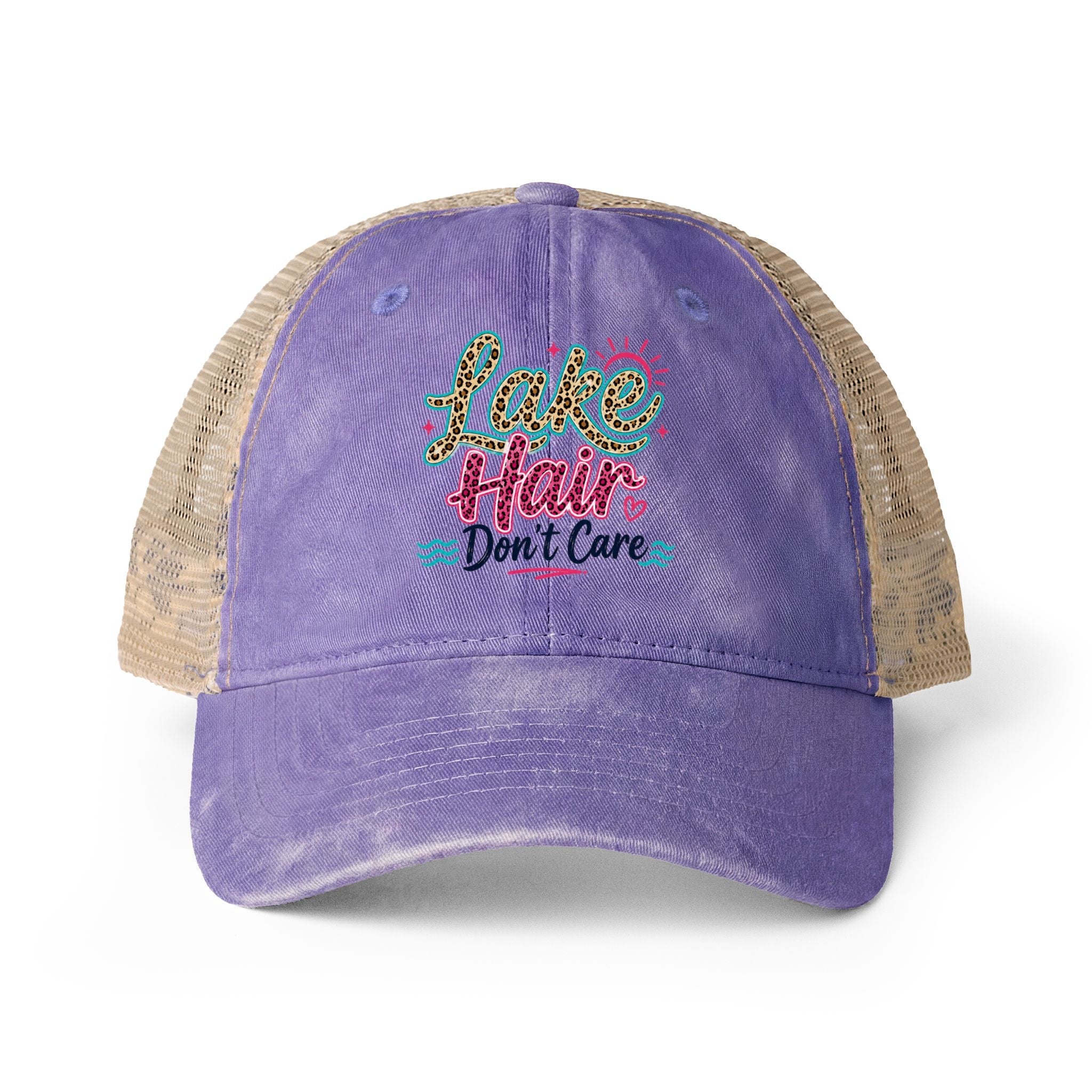 Lake Hair Don’t Care Leopard Print Trucker Hat by Printify