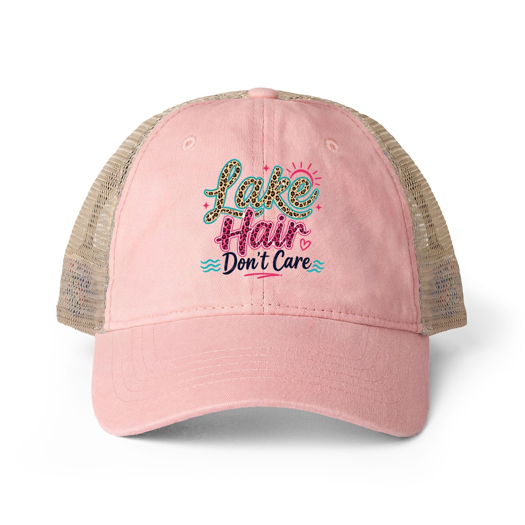 Lake Hair Don’t Care Leopard Print Trucker Hat by Printify