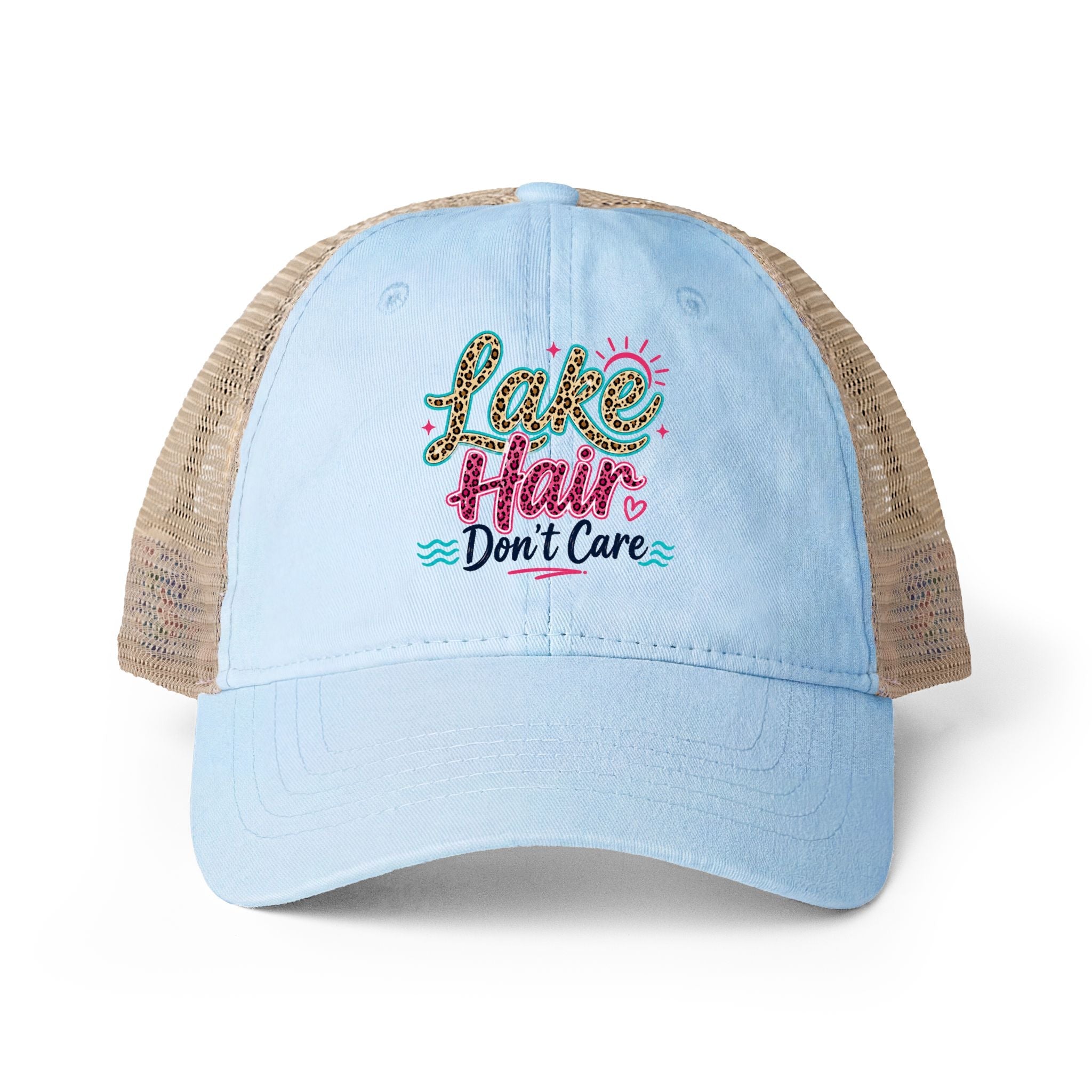 Lake Hair Don’t Care Leopard Print Trucker Hat by Printify