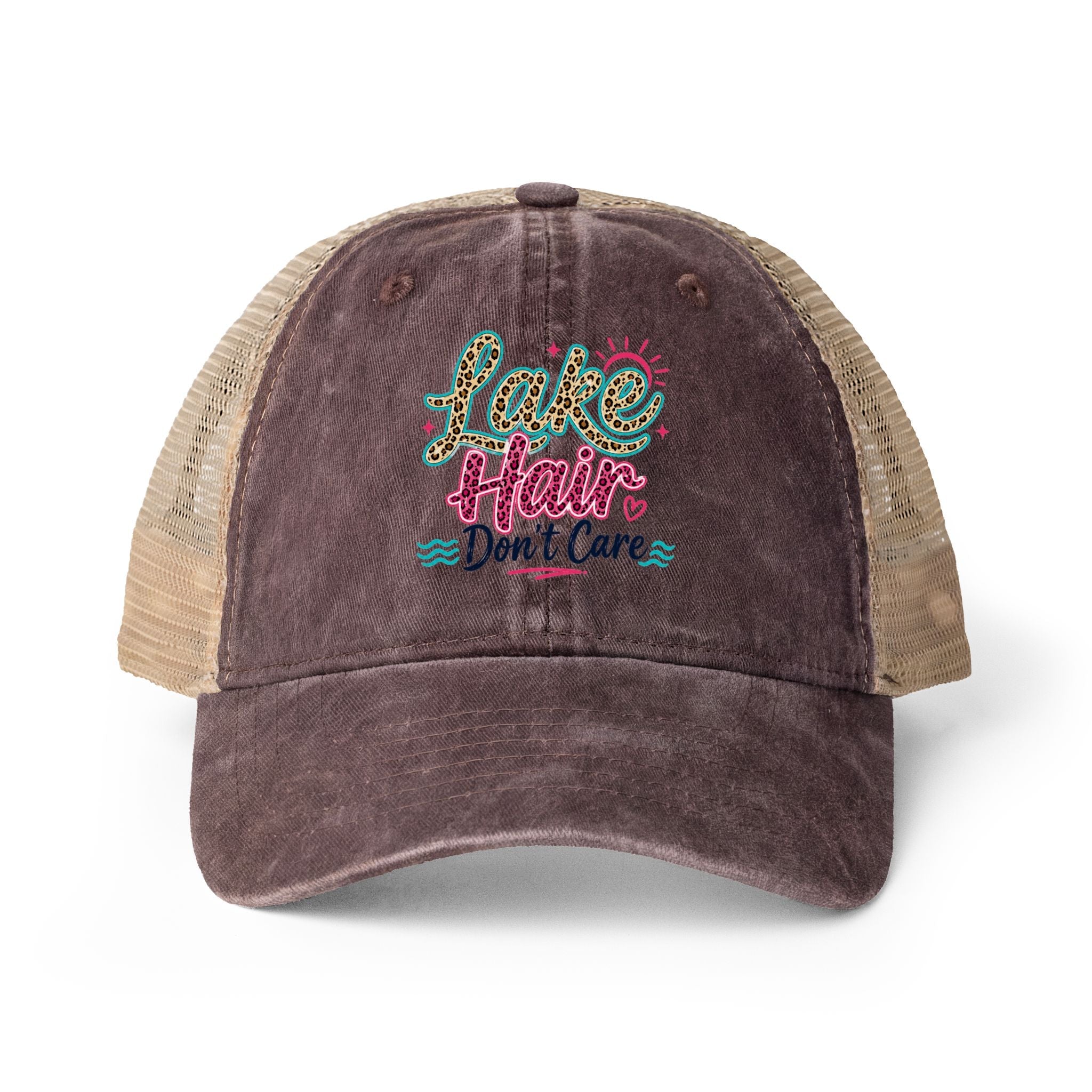Lake Hair Don’t Care Leopard Print Trucker Hat by Printify