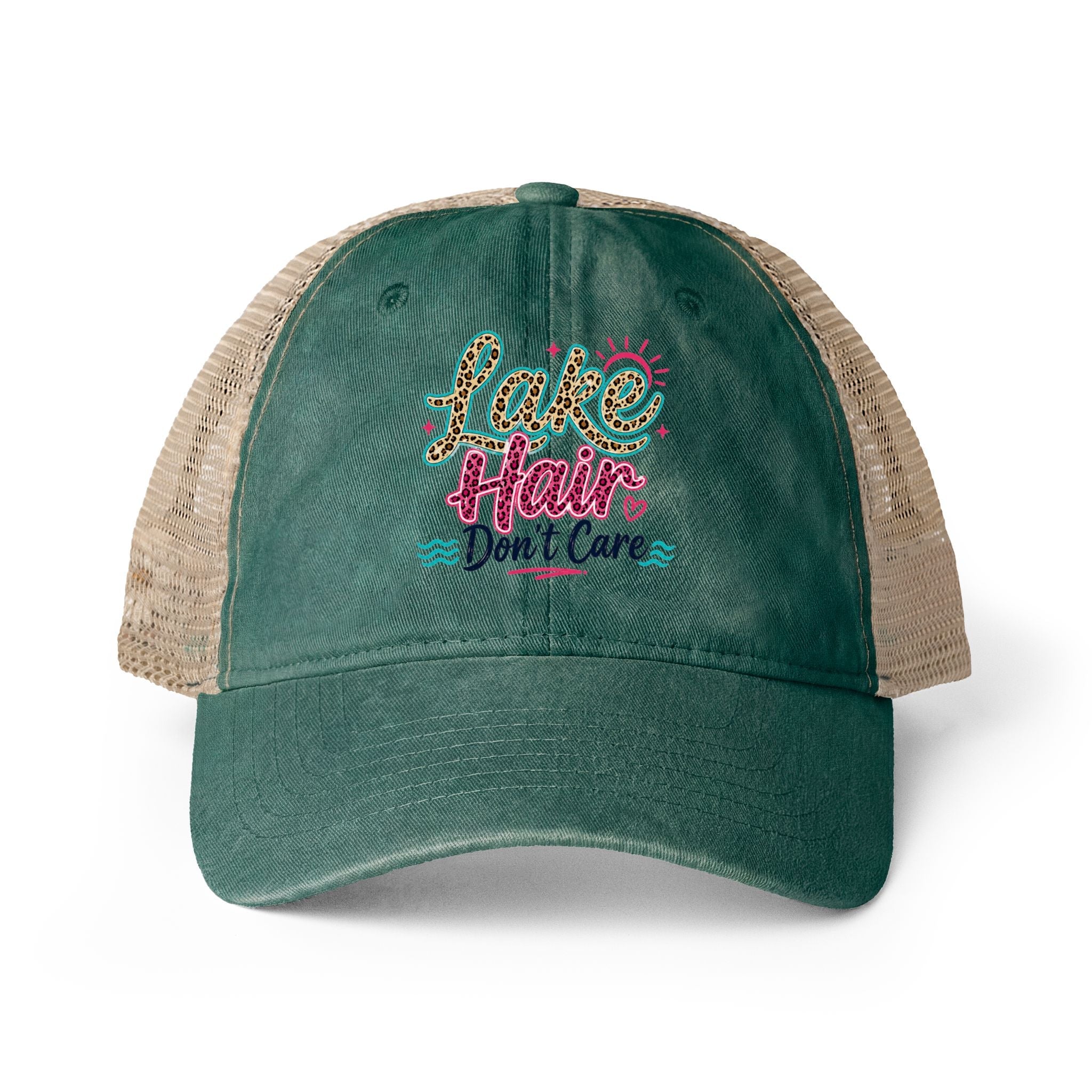 Lake Hair Don’t Care Leopard Print Trucker Hat by Printify
