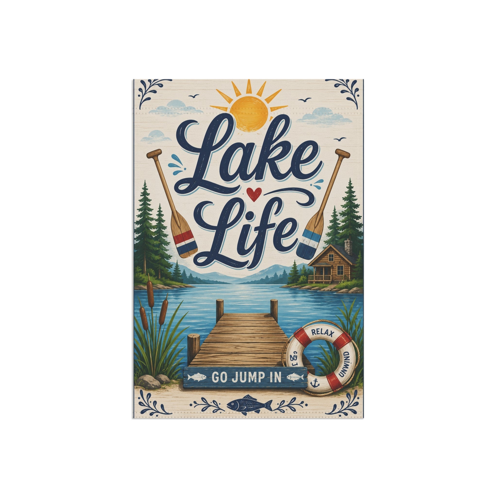 Lake Life Garden Flag — "Lake Life" Dock Scene House & Garden Banner - Grace & Grit Boutique
