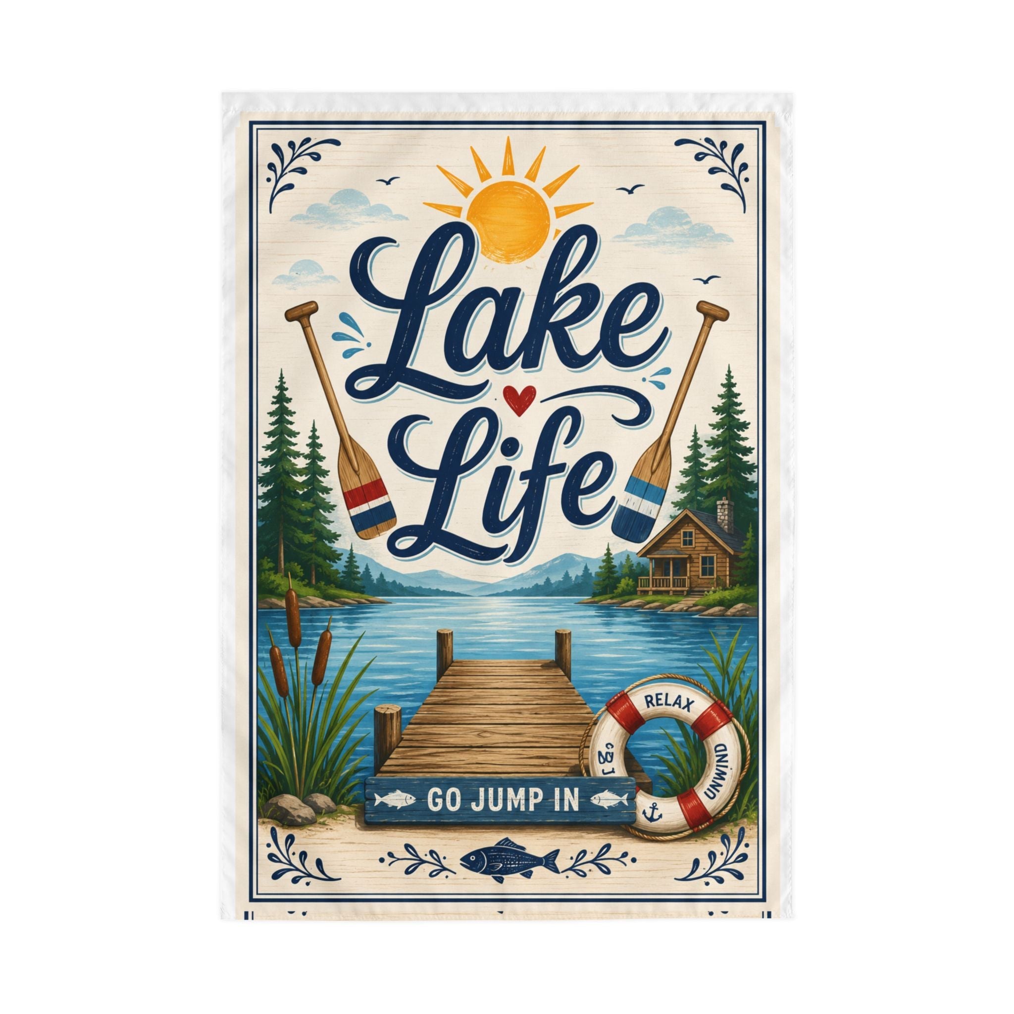 Lake Life Outdoor Flag – Dock, Paddle & 'Go Jump In' Summer Yard Banner - Grace & Grit Boutique