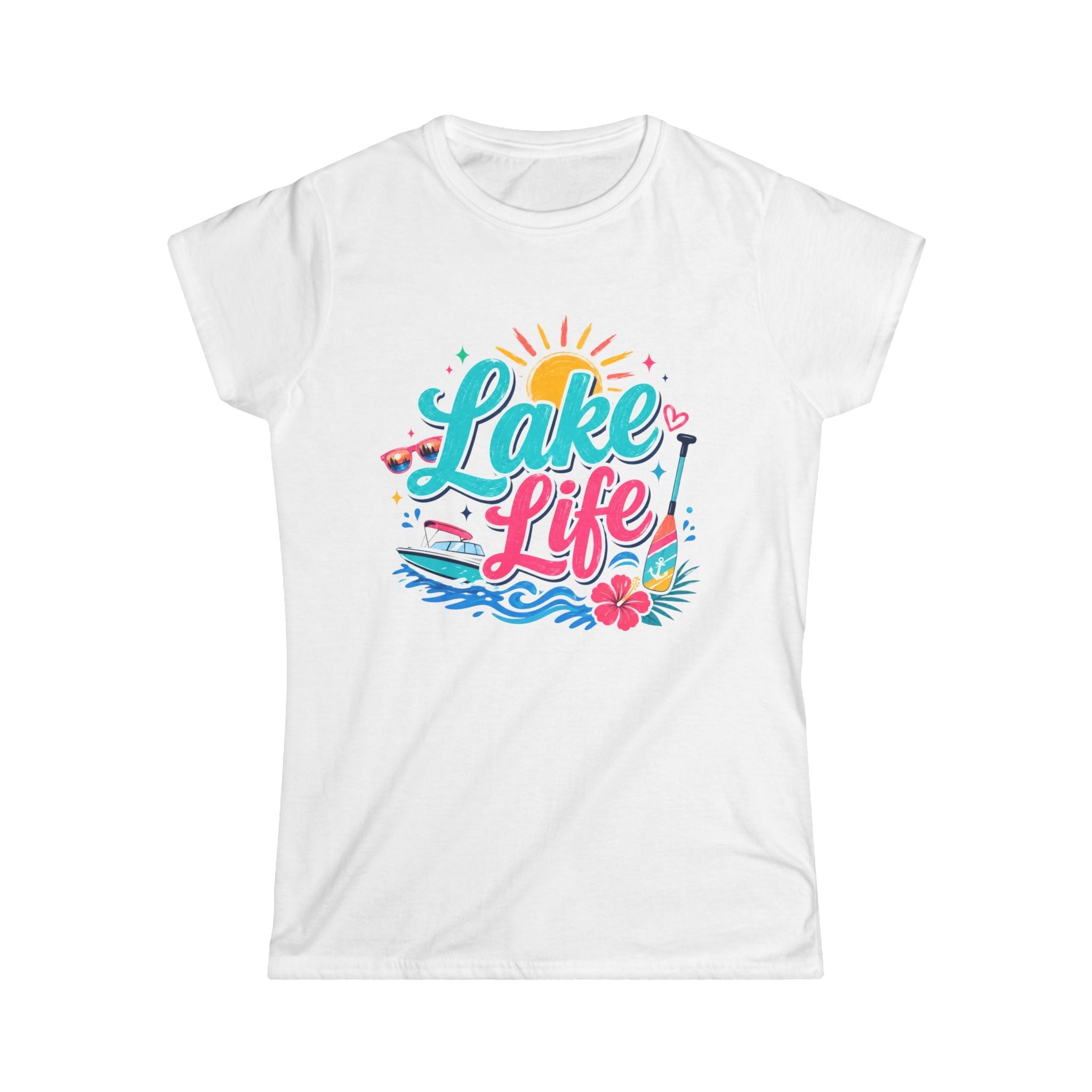 Lake Life Women's Tee – Bright Summer Paddleboard & Sunshine Graphic by Printify