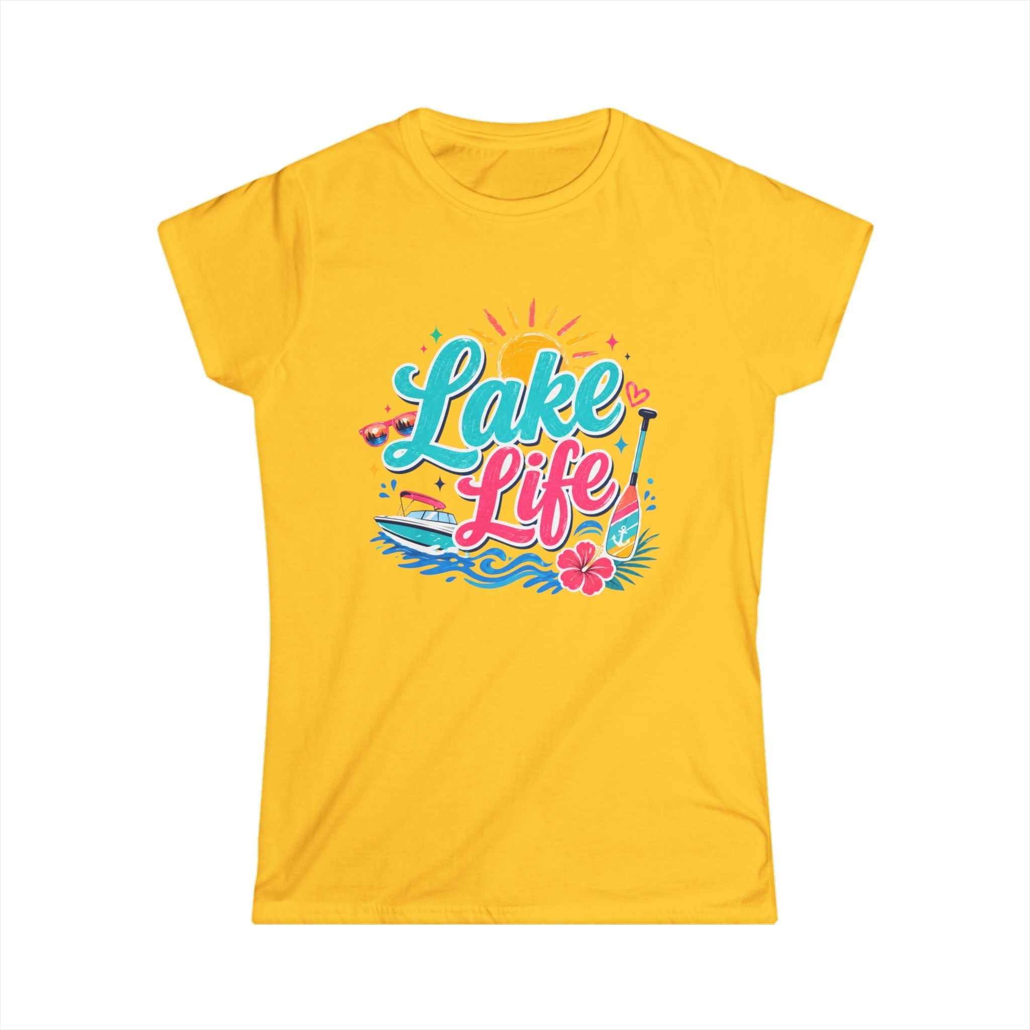 Lake Life Women's Tee – Bright Summer Paddleboard & Sunshine Graphic by Printify
