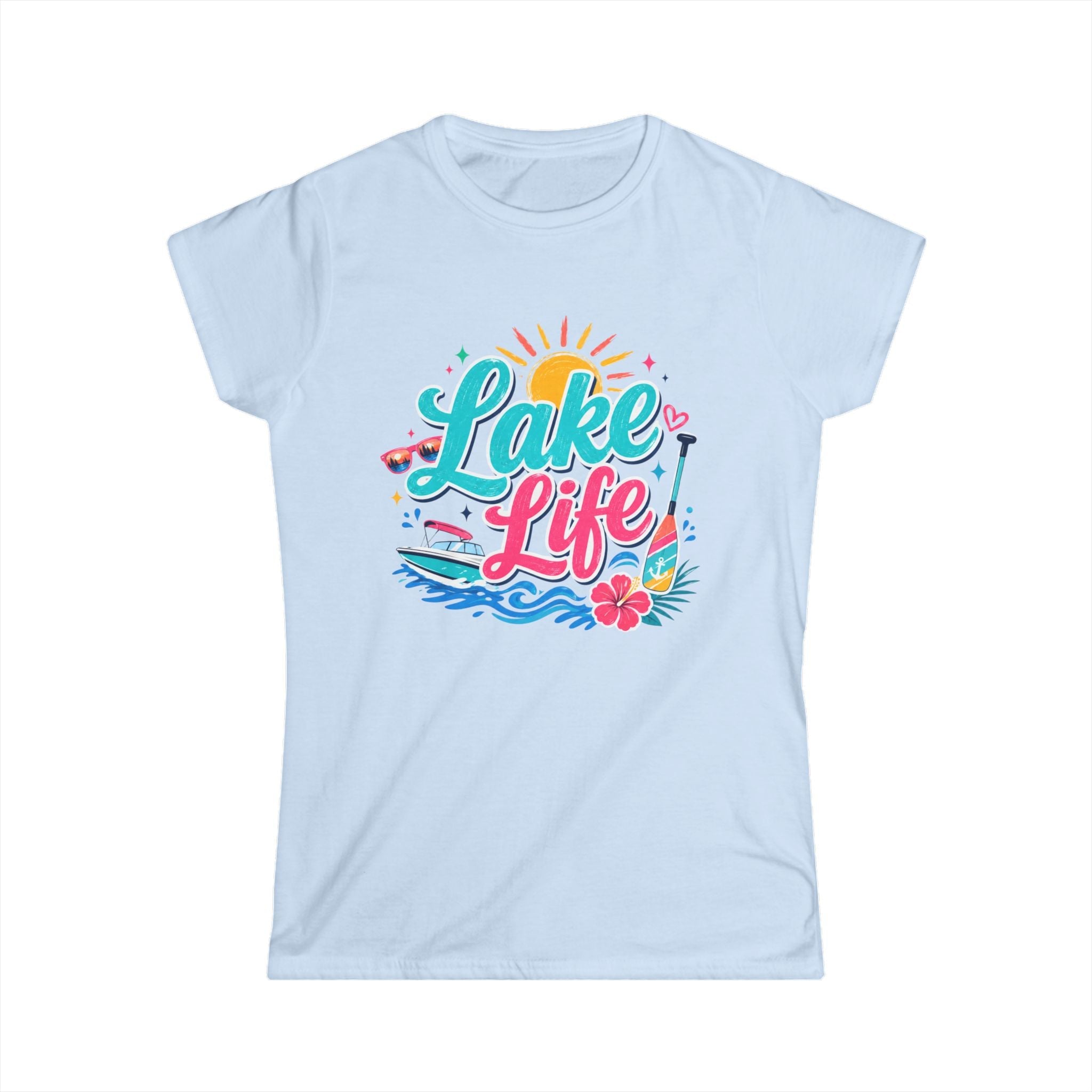 Lake Life Women's Tee – Bright Summer Paddleboard & Sunshine Graphic - Grace & Grit Boutique