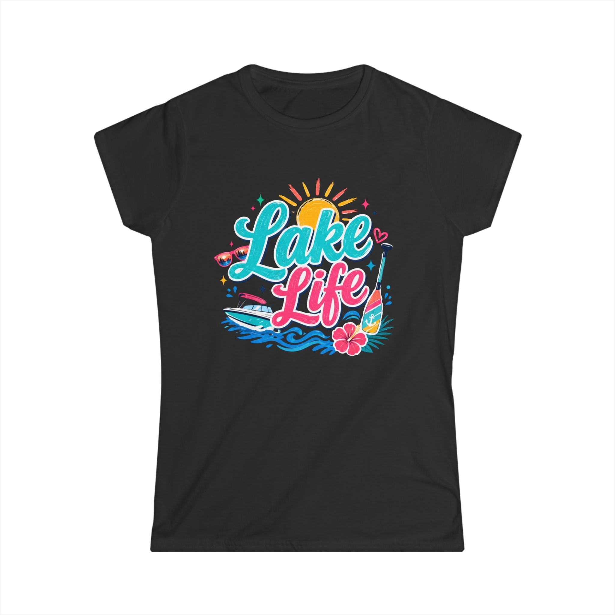 Lake Life Women's Tee – Bright Summer Paddleboard & Sunshine Graphic by Printify