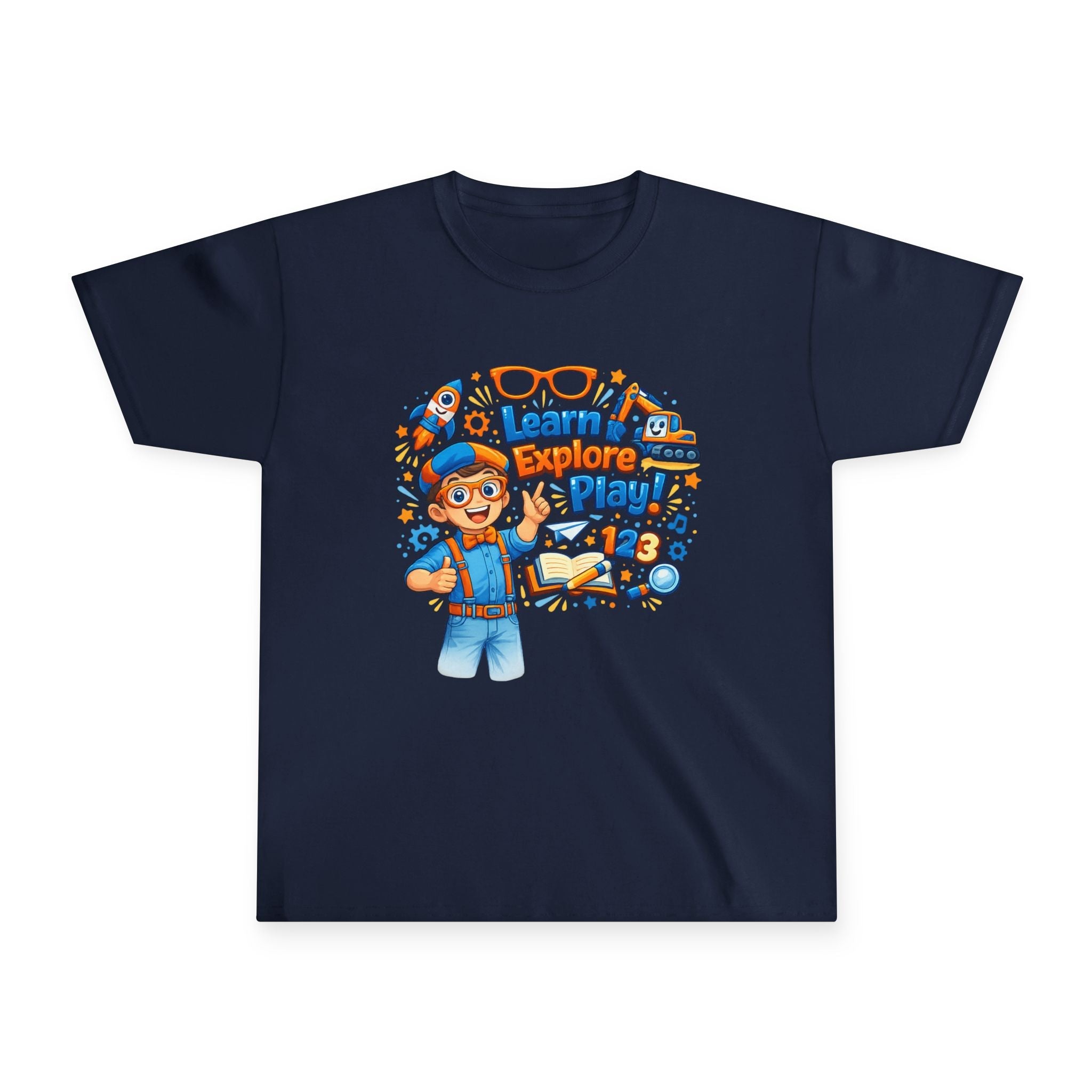 Learn Explore Play Youth TeeKids Science Book Rocket Design by Printify