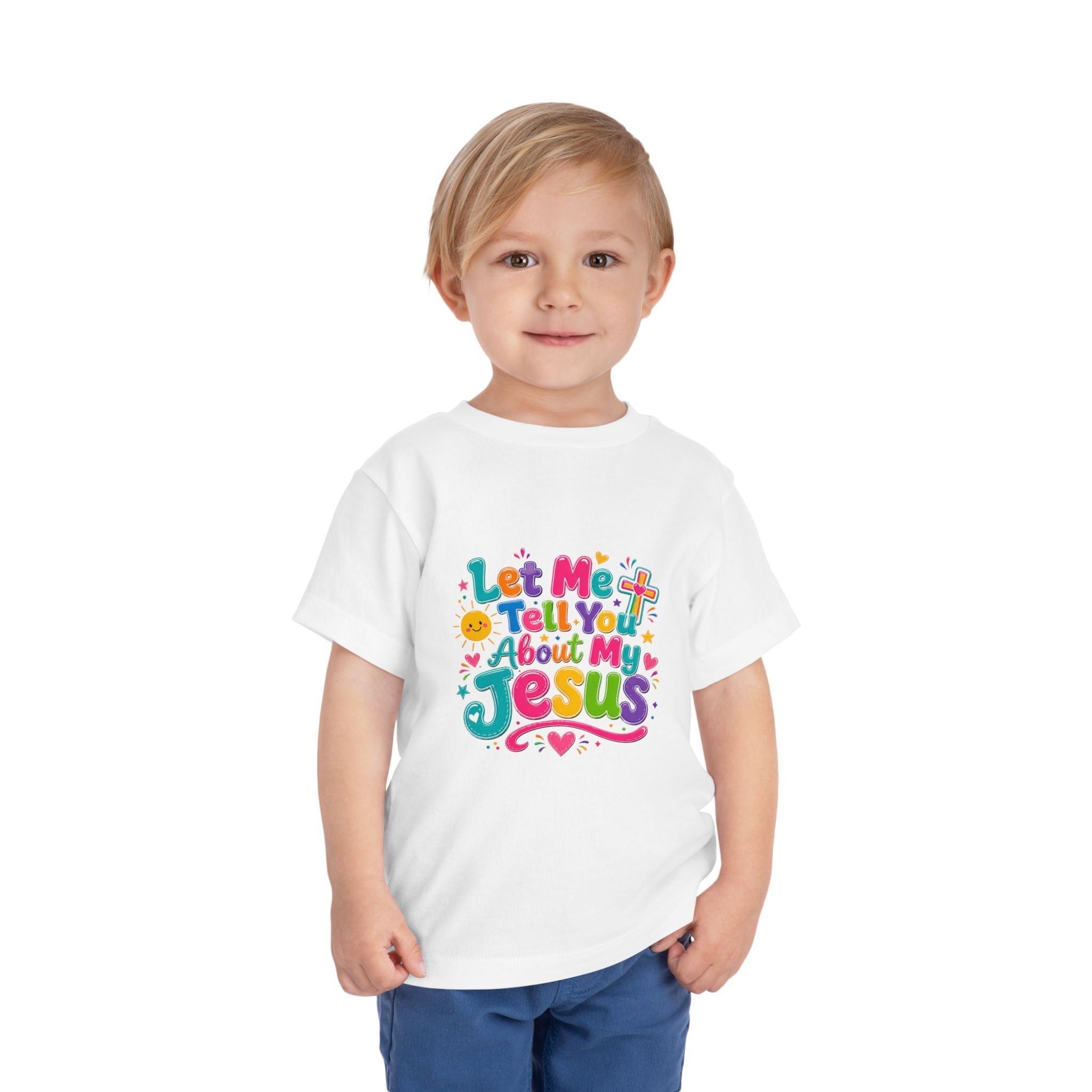 Let Me Tell You About My Jesus Toddler Tee — Colorful Christian Kids Shirt - Grace & Grit Boutique