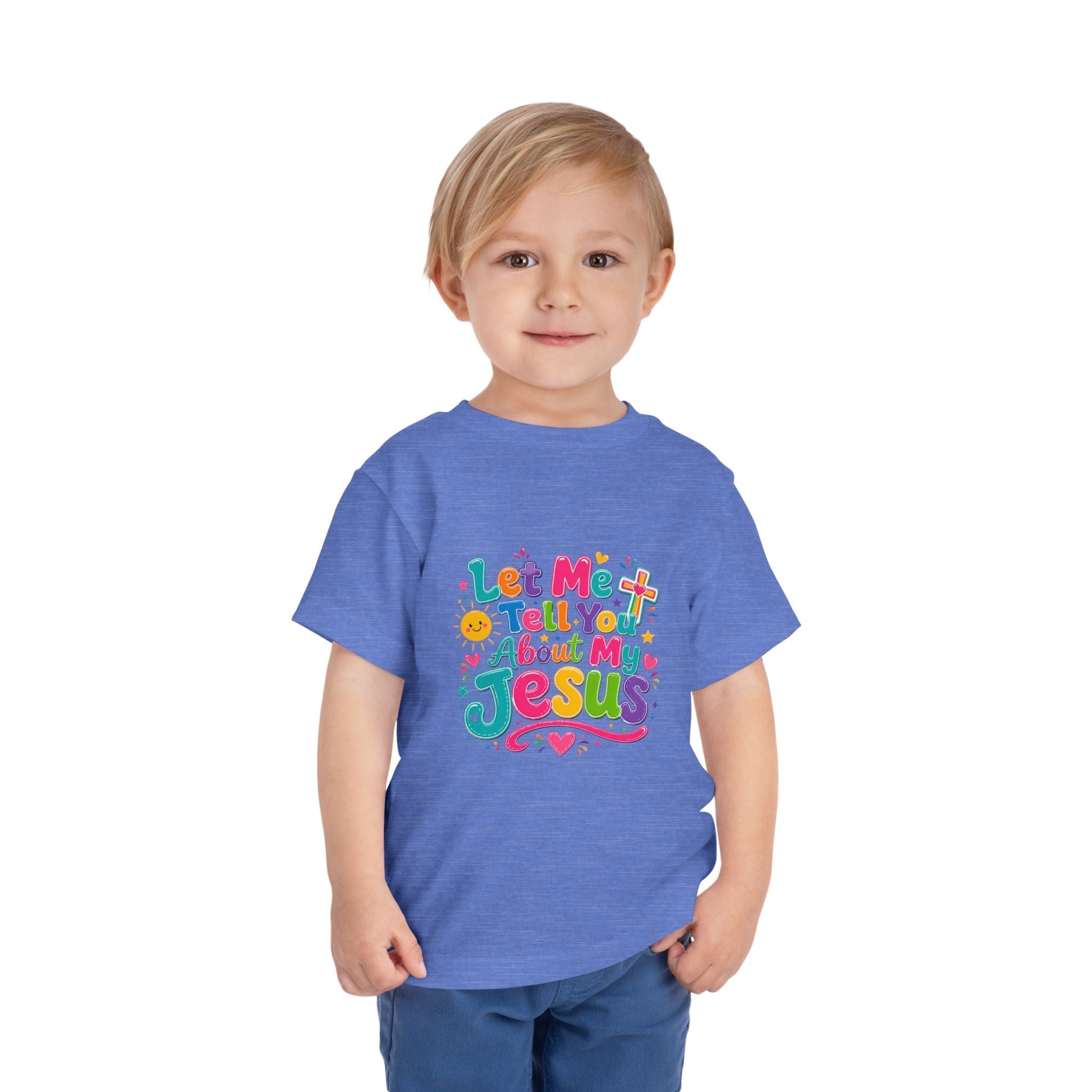 Let Me Tell You About My Jesus Toddler Tee — Colorful Christian Kids Shirt - Grace & Grit Boutique