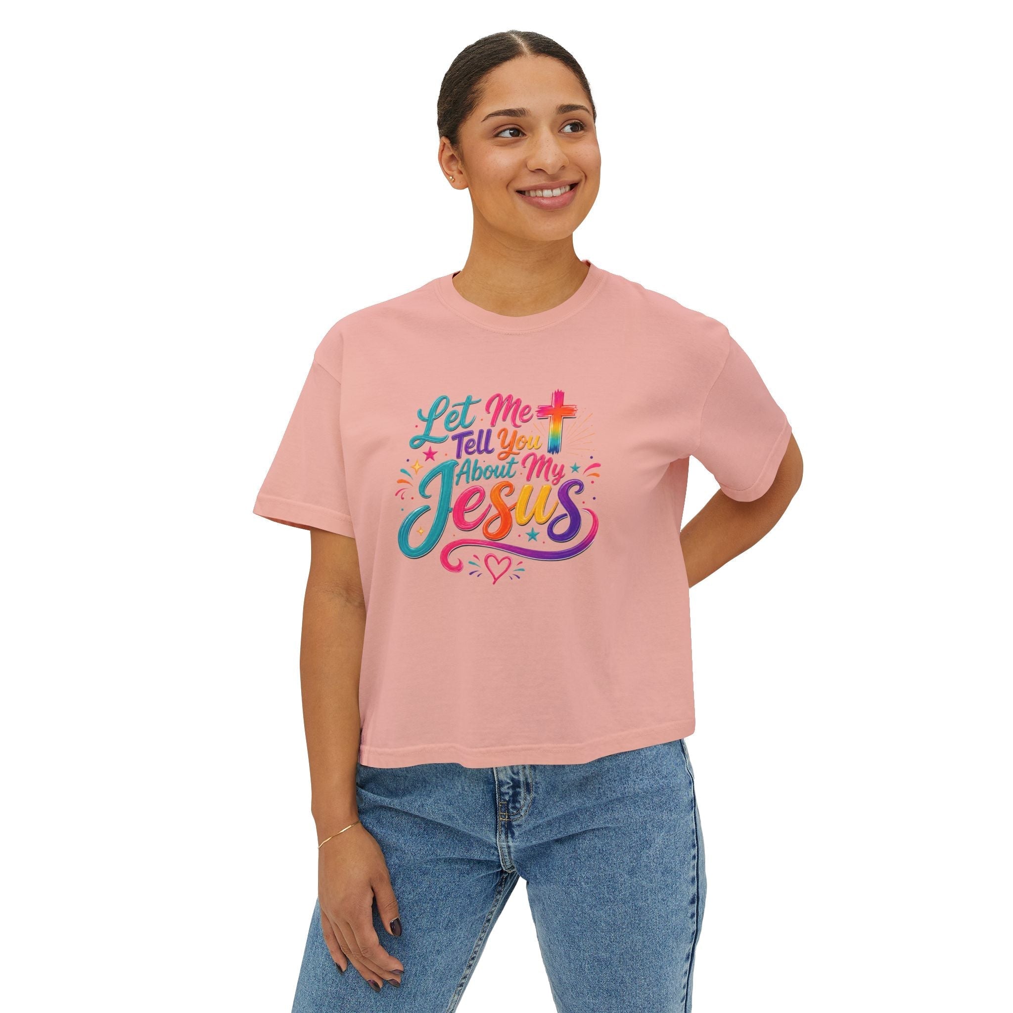 Let Me Tell You About My Jesus Women's Faith Boxy T-shirt - Grace & Grit Boutique