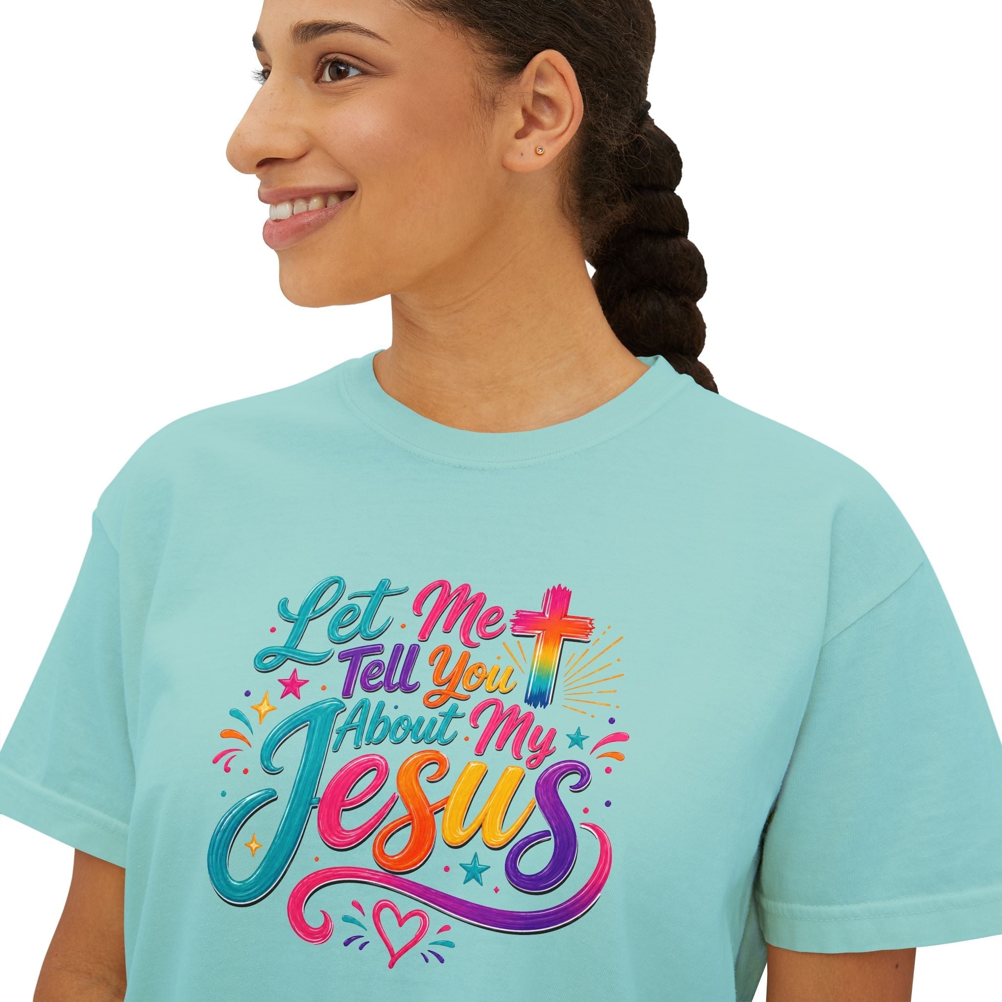 Let Me Tell You About My Jesus Women's Faith Boxy T-shirt - Grace & Grit Boutique