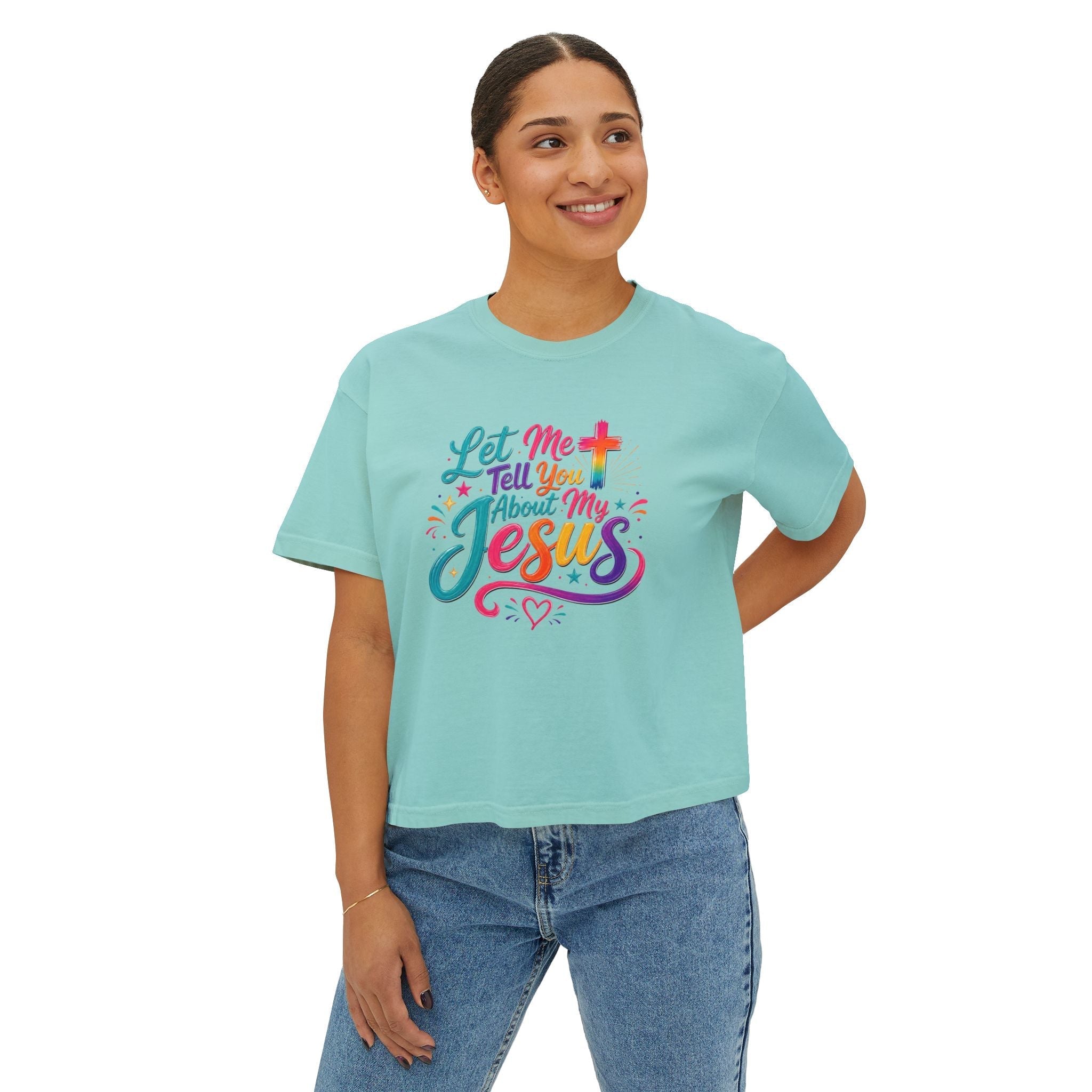 Let Me Tell You About My Jesus Women's Faith Boxy T-shirt - Grace & Grit Boutique