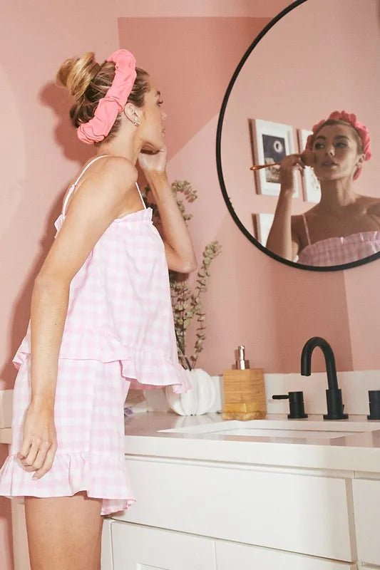 Lime 'N' Chili Gingham Ruffle Trim Cami and Shorts Pajama Set - Grace & Grit Boutique