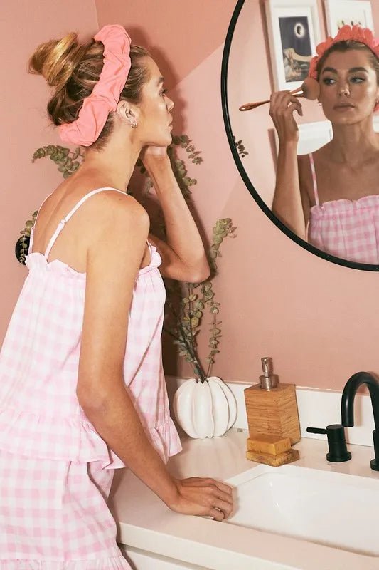 Lime 'N' Chili Gingham Ruffle Trim Cami and Shorts Pajama Set - Grace & Grit Boutique
