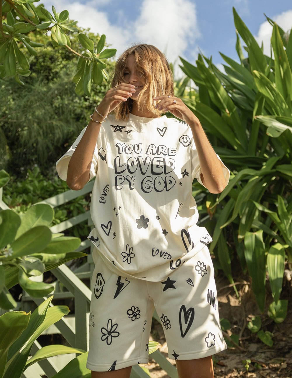Loved By God All - Over Cream Unisex Short - Grace & Grit Boutique