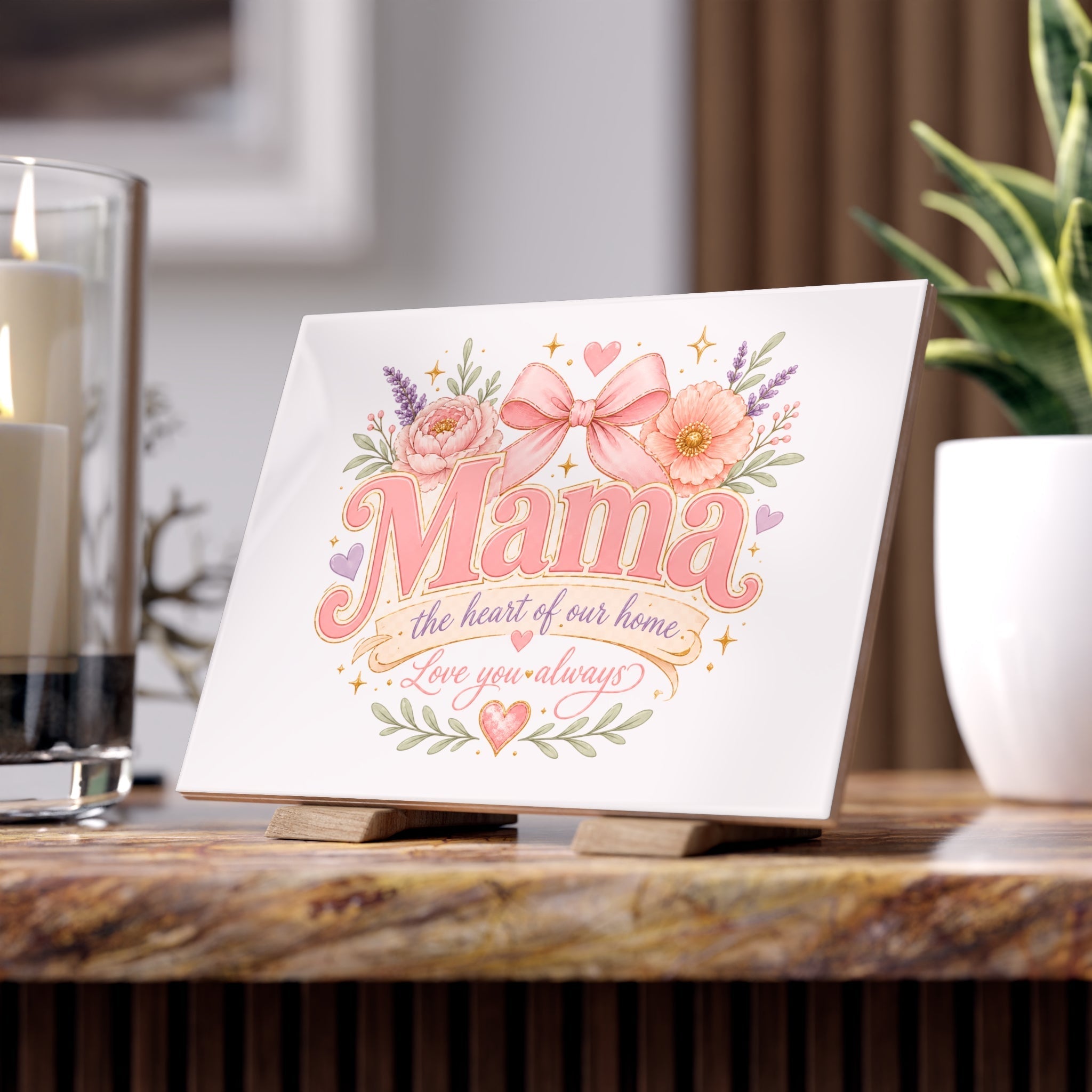 Mama Ceramic Photo Tile — "The Heart of Our Home" Floral Keepsake (Mother's Day Gift) - Grace & Grit Boutique