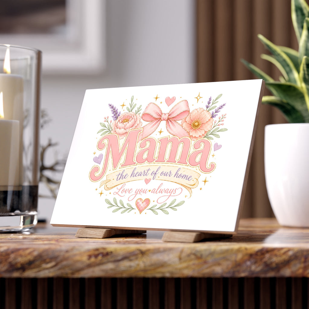 Mama Ceramic Photo Tile — "The Heart of Our Home" Floral Keepsake (Mother's Day Gift) - Grace & Grit Boutique