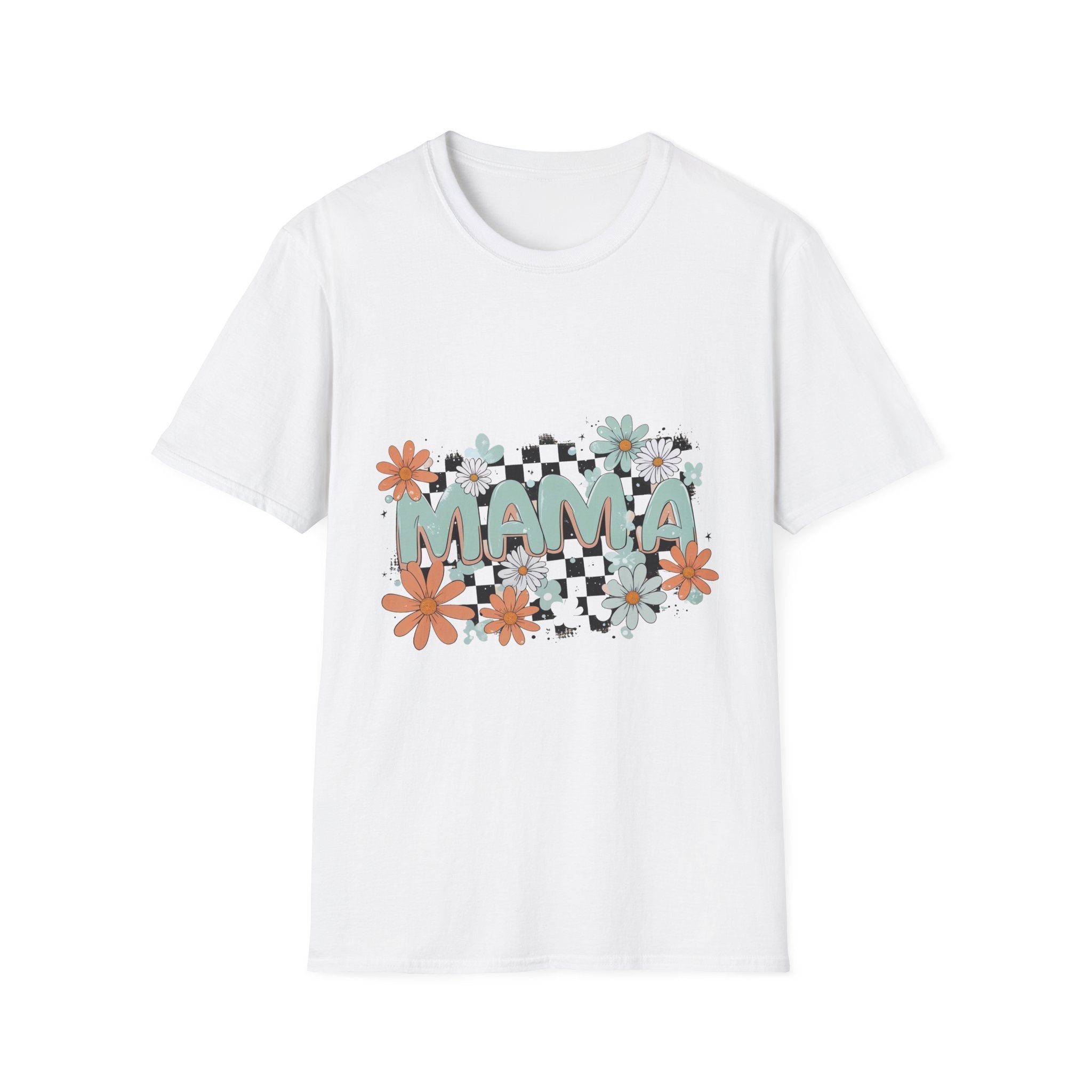 Mama Floral Checkerboard T-Shirt — Retro Daisies Mother’s Day Tee - Grace & Grit Boutique