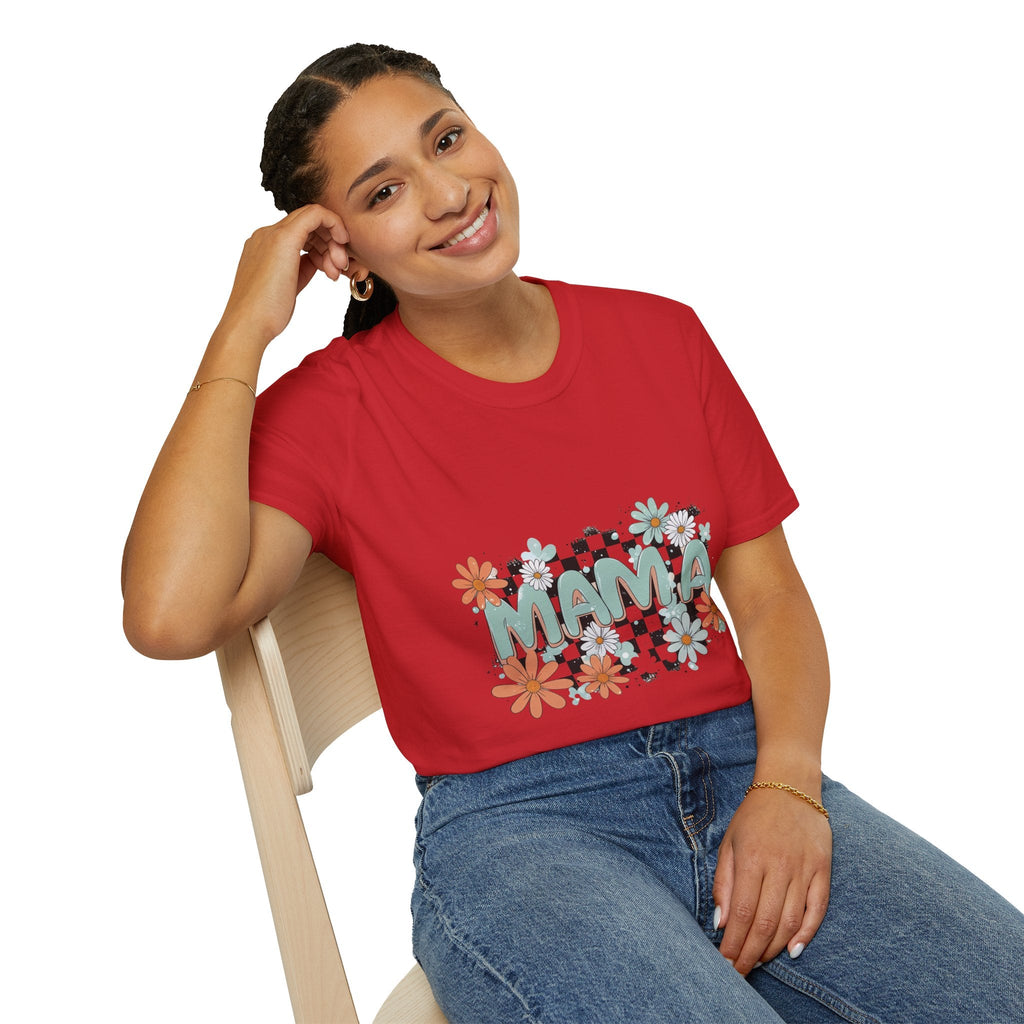 Mama Floral Checkerboard T-Shirt — Retro Daisies Mother’s Day Tee - Grace & Grit Boutique