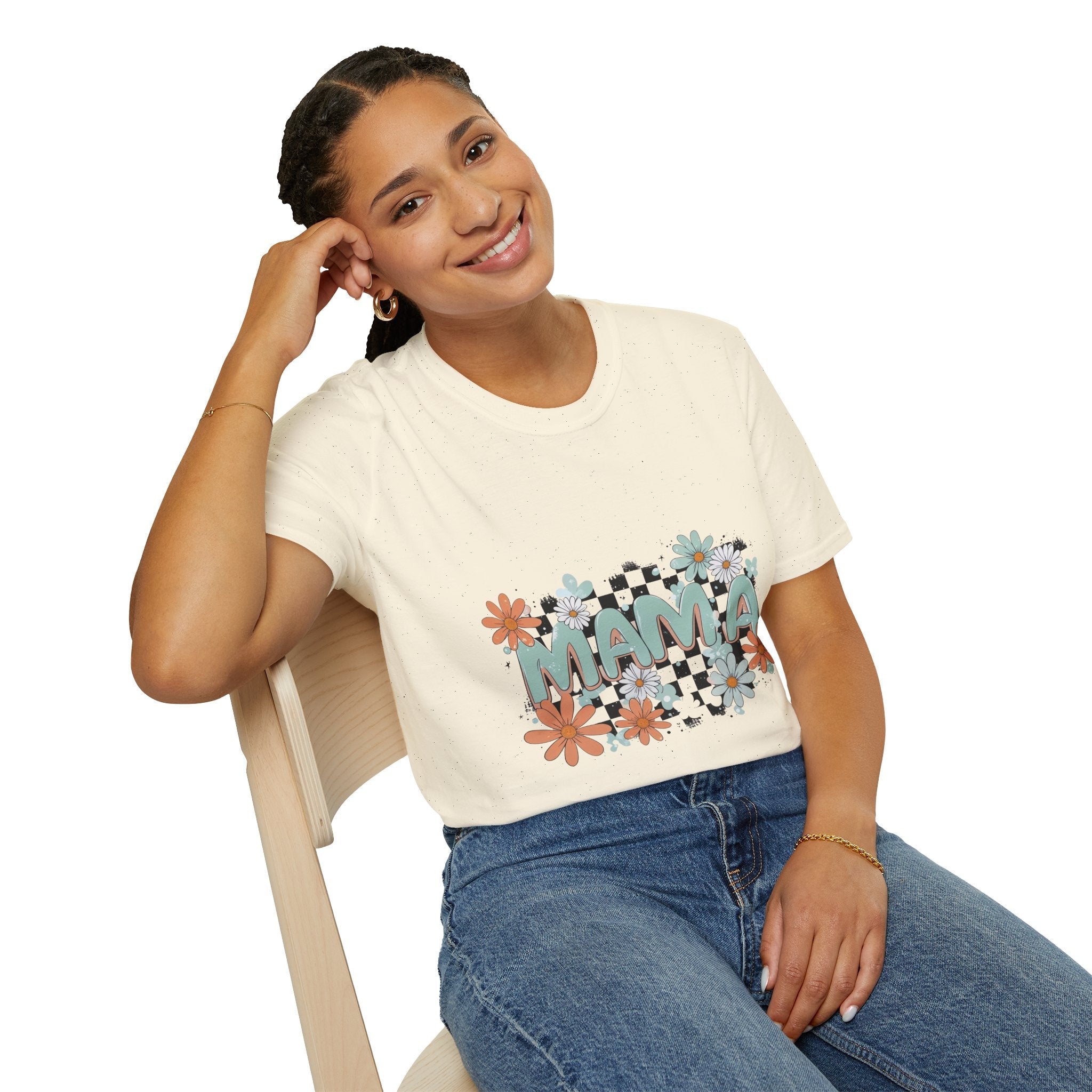 Mama Floral Checkerboard T-Shirt — Retro Daisies Mother’s Day Tee - Grace & Grit Boutique