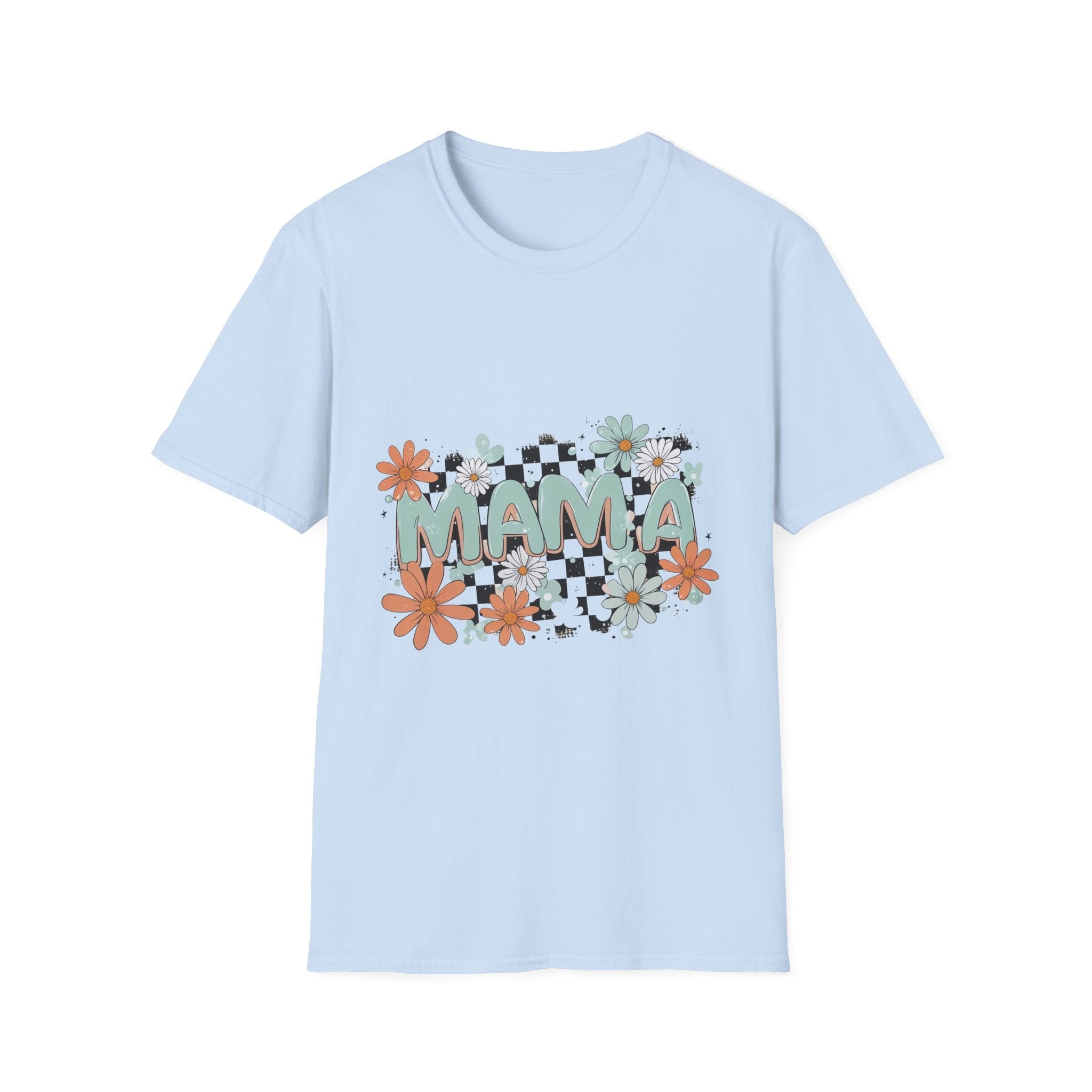 Mama Floral Checkerboard T-Shirt — Retro Daisies Mother’s Day Tee - Grace & Grit Boutique