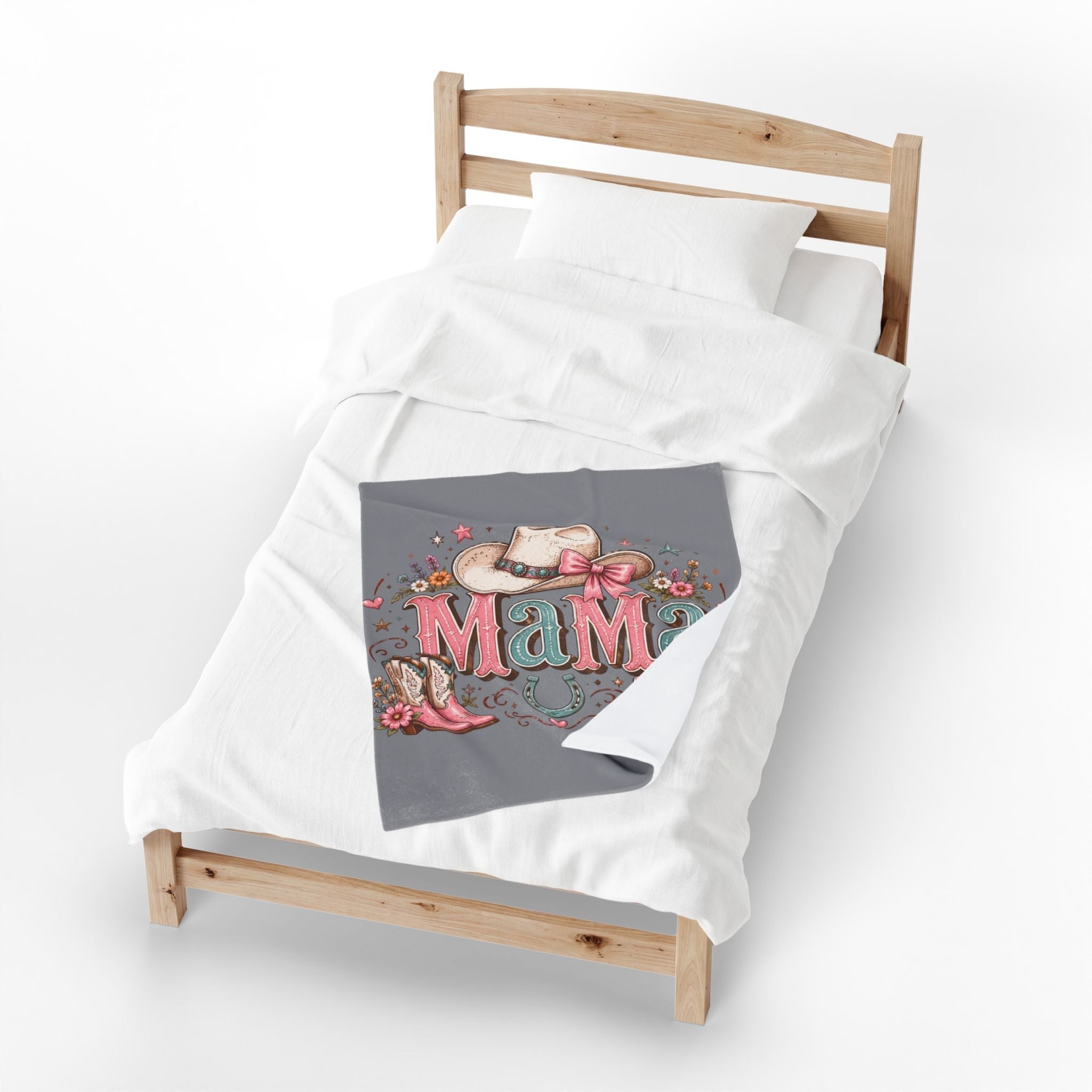 Mama Western Velveteen Plush Blanket — Cowgirl Hat, Boots & Horseshoe Cozy Throw - Grace & Grit Boutique