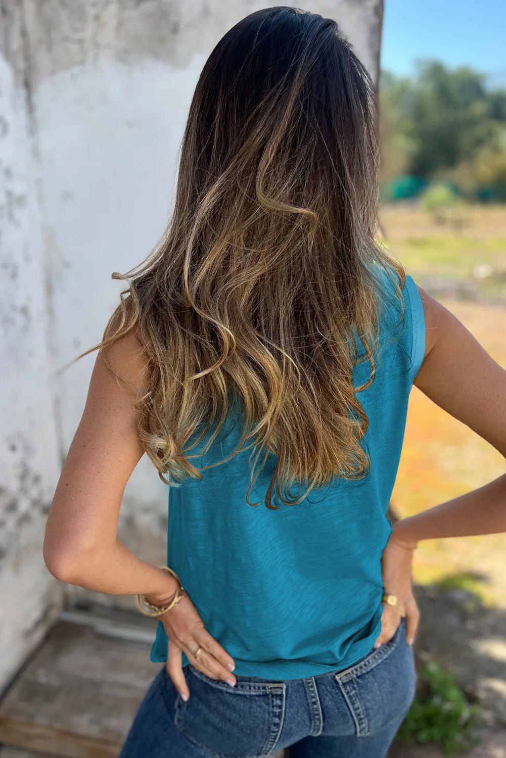 Mist Green Metallic Sheen Edge Scoop Neck Tank Top - Grace & Grit Boutique