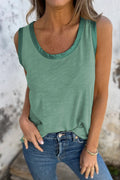 Mist Green Metallic Sheen Edge Scoop Neck Tank Top - Grace & Grit Boutique