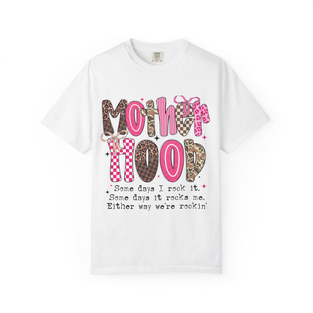 Motherhood Mood T-Shirt | pink leopard, cowgirl boots, playful typography - Grace & Grit Boutique