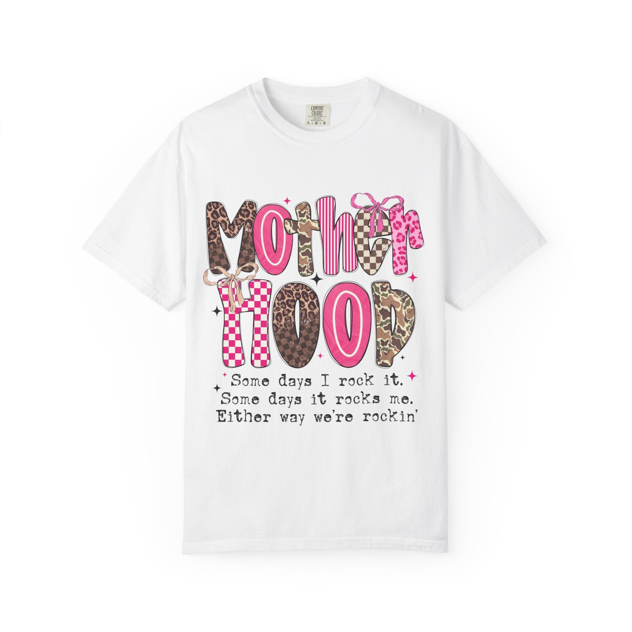 Motherhood Mood T-Shirt | pink leopard, cowgirl boots, playful typography - Grace & Grit Boutique