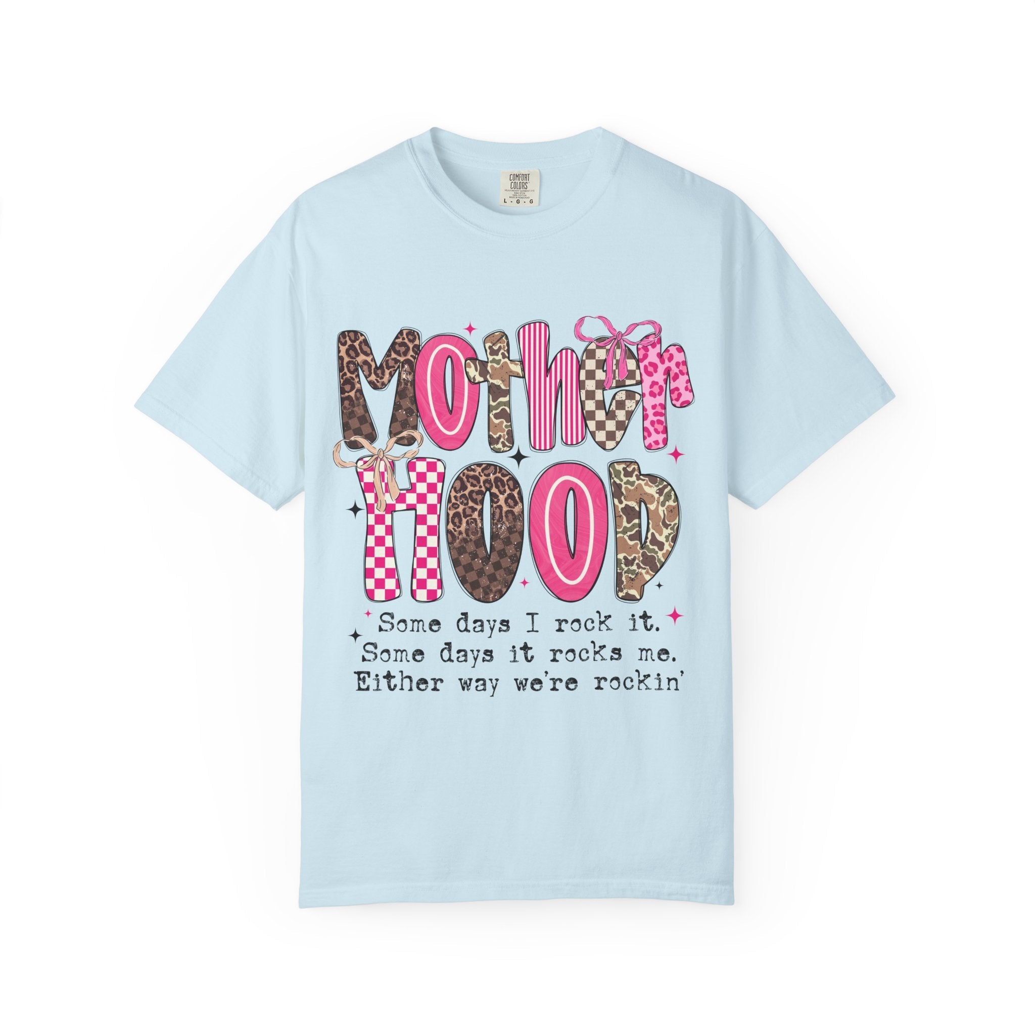 Motherhood Mood T-Shirt | pink leopard, cowgirl boots, playful typography - Grace & Grit Boutique