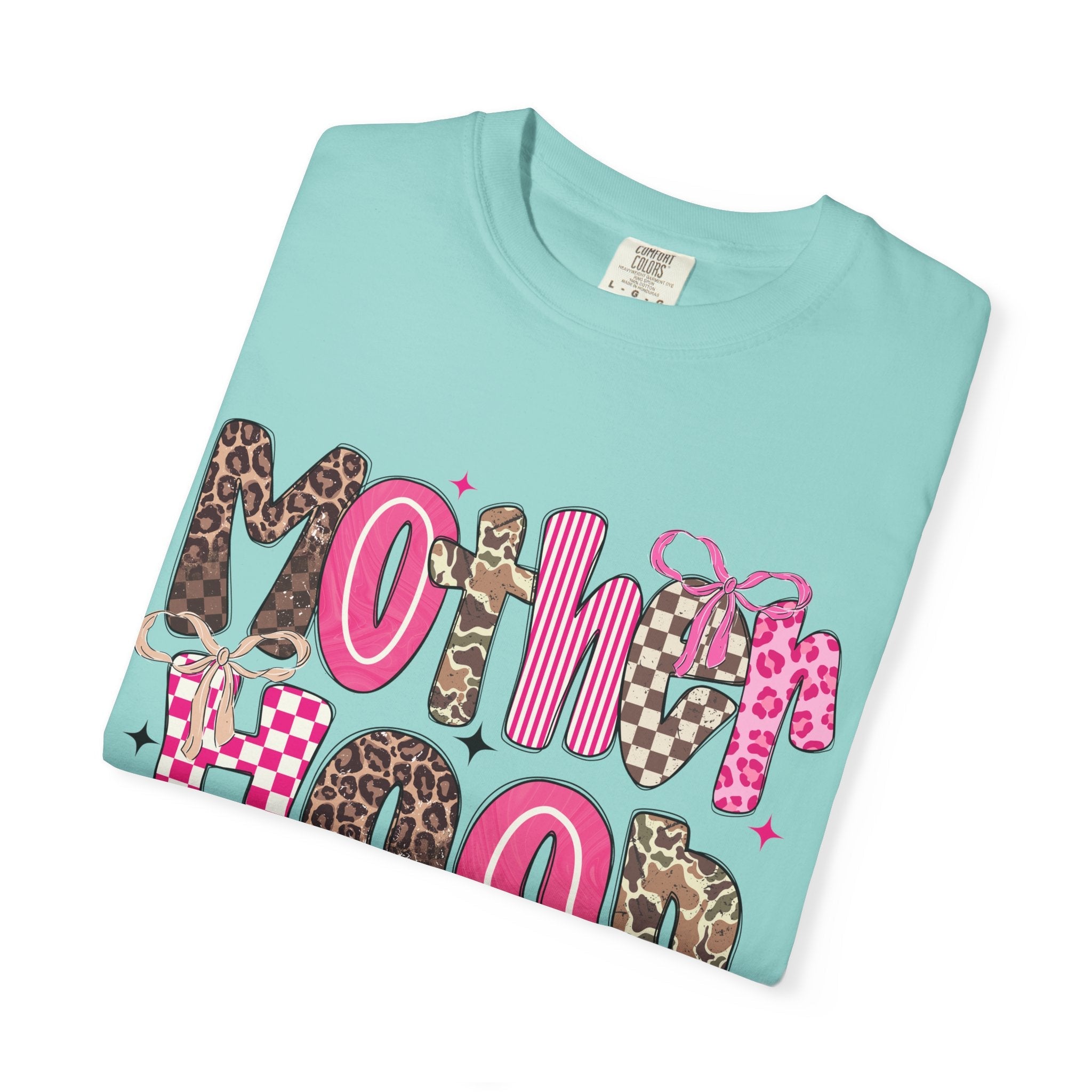 Motherhood Mood T-Shirt | pink leopard, cowgirl boots, playful typography - Grace & Grit Boutique